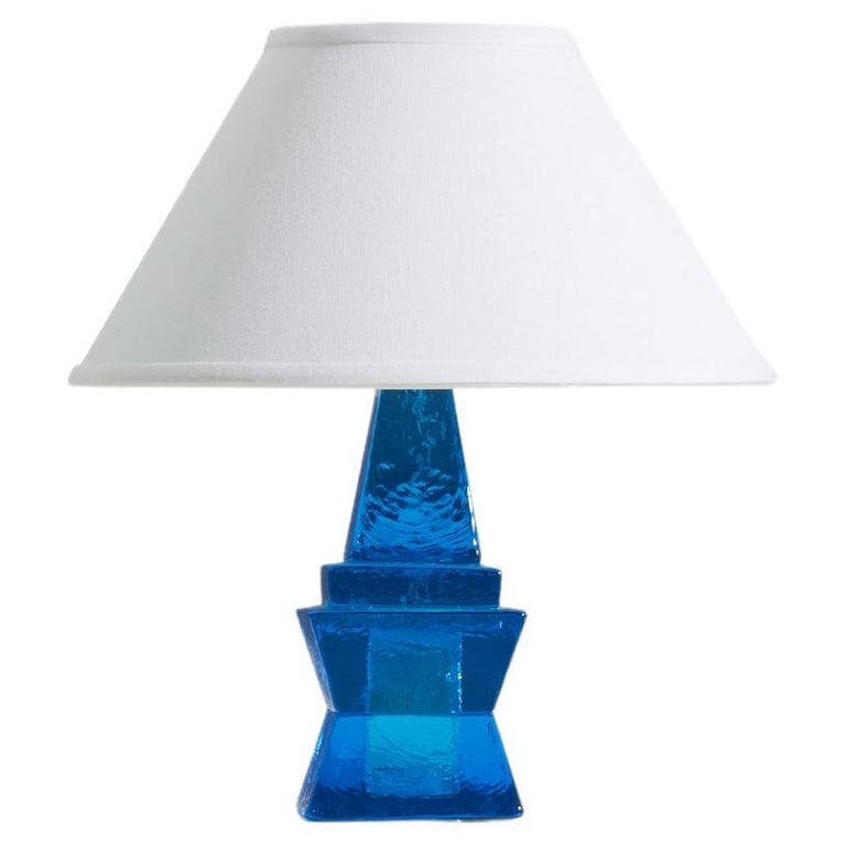 Swedish Designer, Table Lamp, Blue Glass, Sweden, 1960s For Sale
