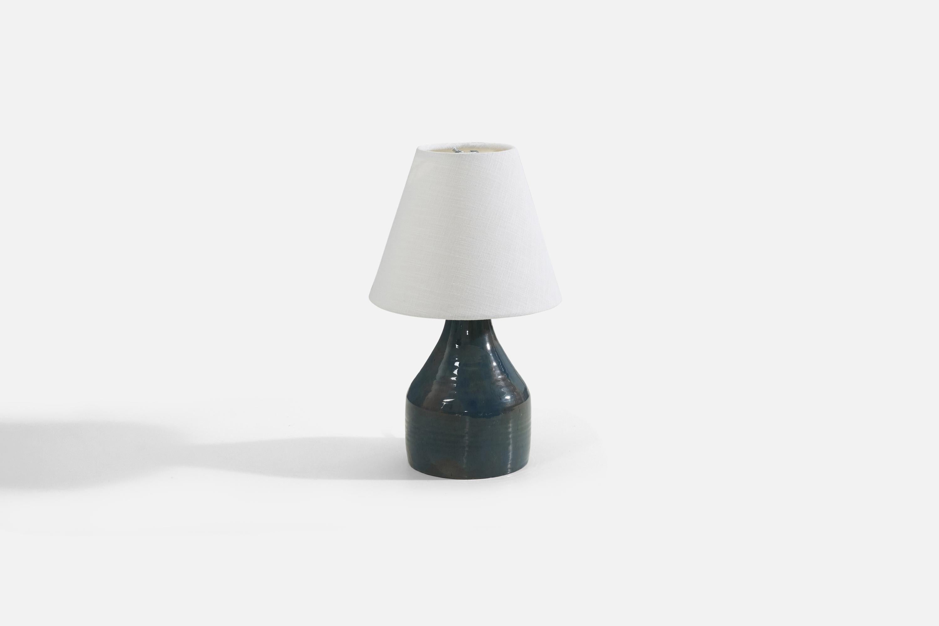 Mid-Century Modern Swedish Designer, Table Lamp, Blue-Glazed Stoneware, 1960s For Sale