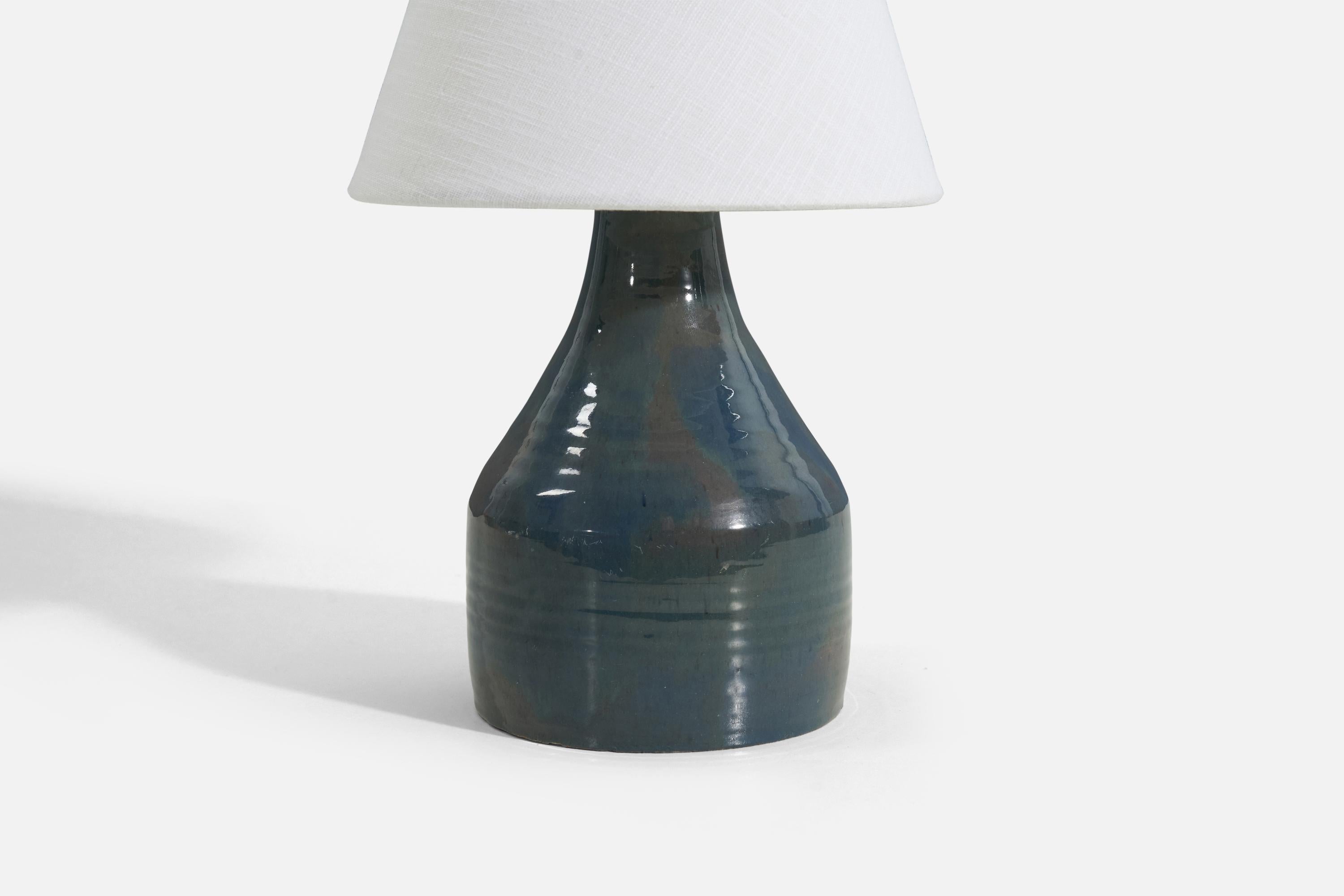 Swedish Designer, Table Lamp, Blue-Glazed Stoneware, 1960s In Good Condition For Sale In High Point, NC