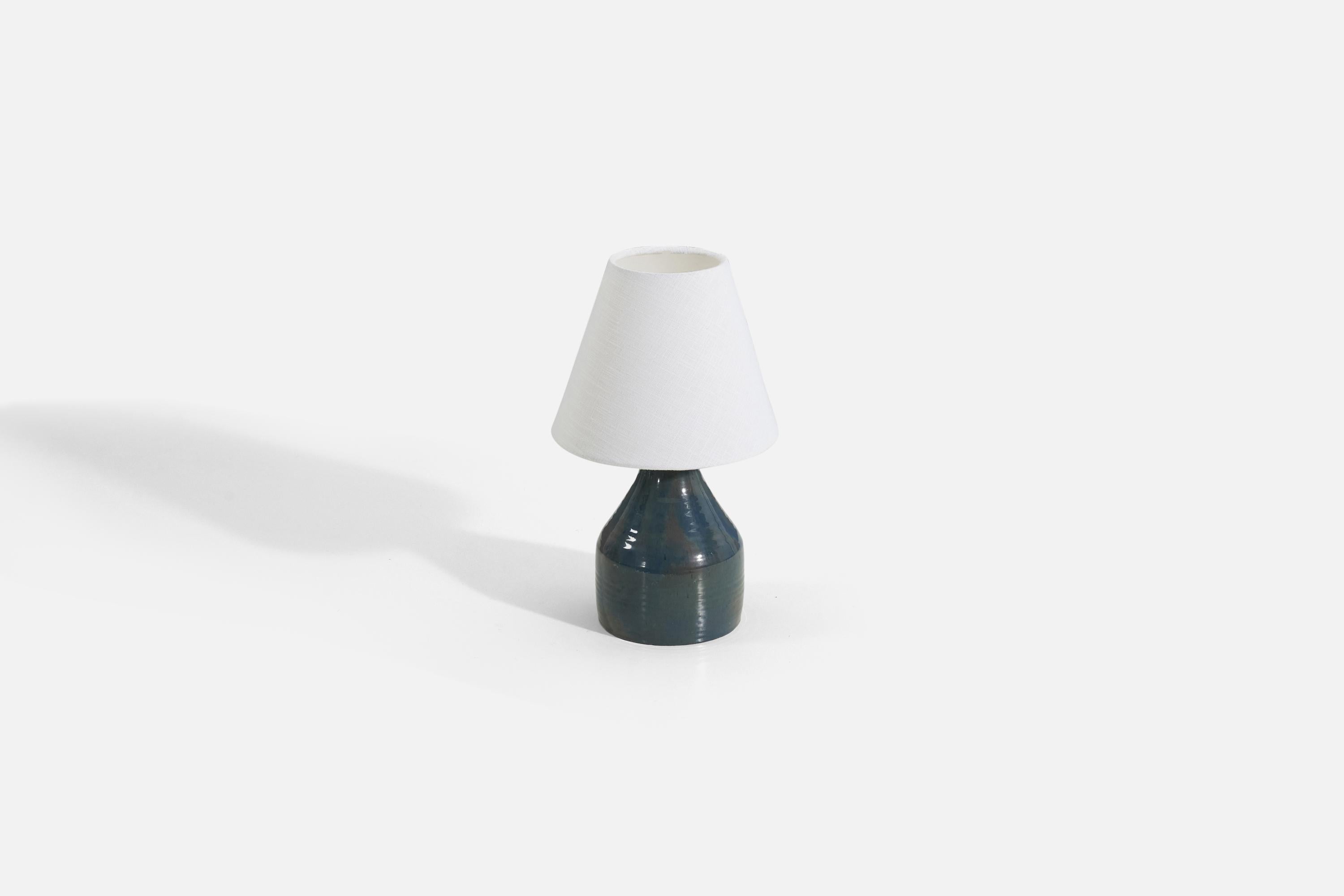 Mid-20th Century Swedish Designer, Table Lamp, Blue-Glazed Stoneware, 1960s For Sale