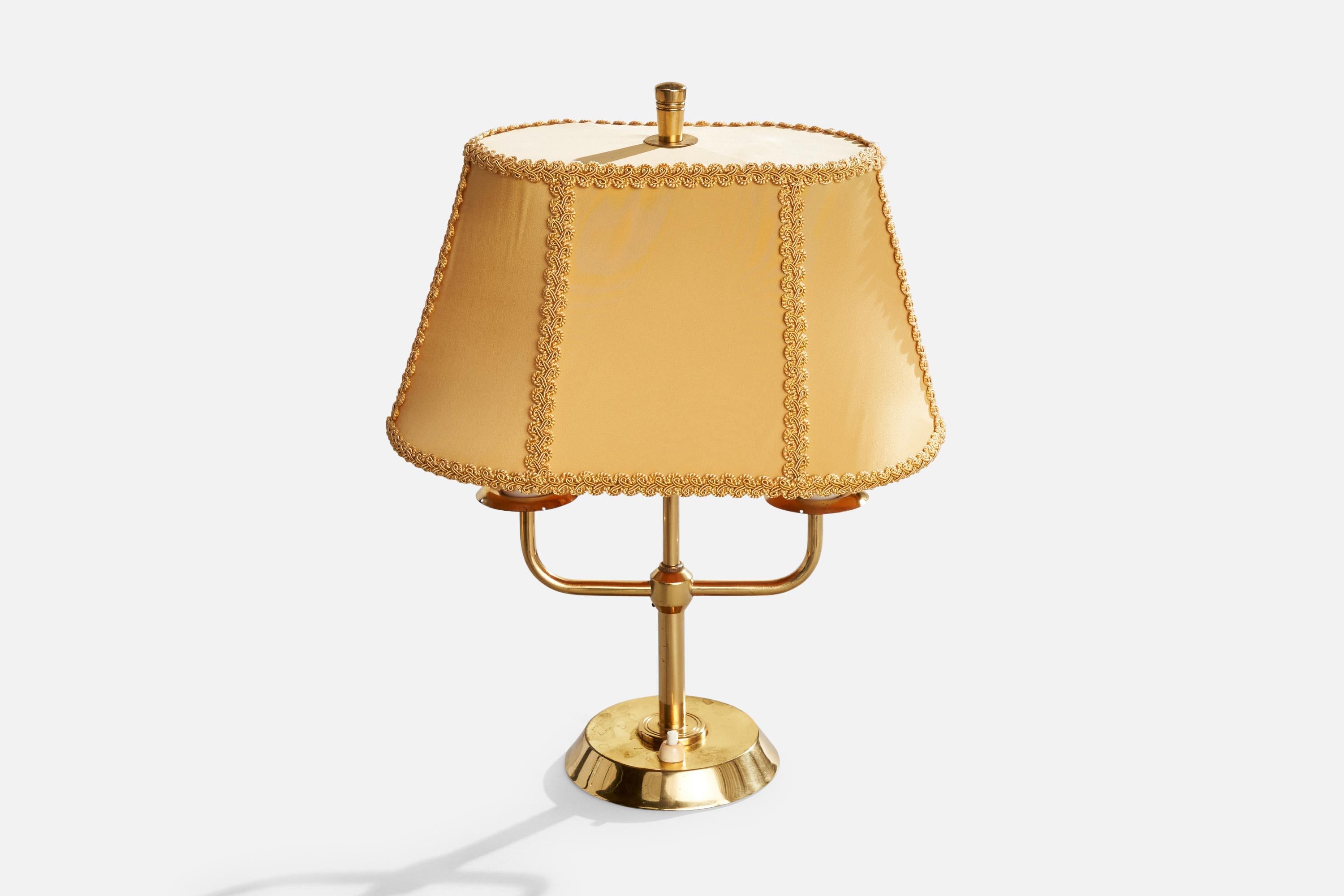 Diseñador sueco, Lámpara de mesa, latón, baquelita, tela, años 40 Sueco en venta