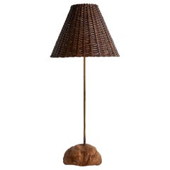 Swedish Designer, Table Lamp, Brass, Burl, Rattan, Sweden, 1950s Swedish Designer, Table Lamp, Brass, Burl, Rattan, Sweden, 1950s