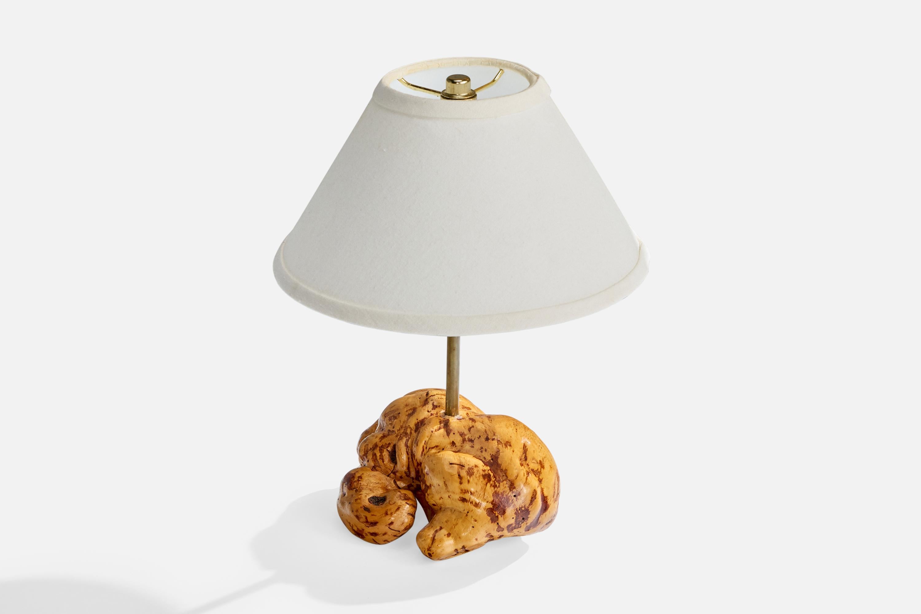 Schwedischer Designer, Tischlampe, Messing, Wurzelholz, Schweden, 1960er Jahre (Moderne der Mitte des Jahrhunderts) im Angebot