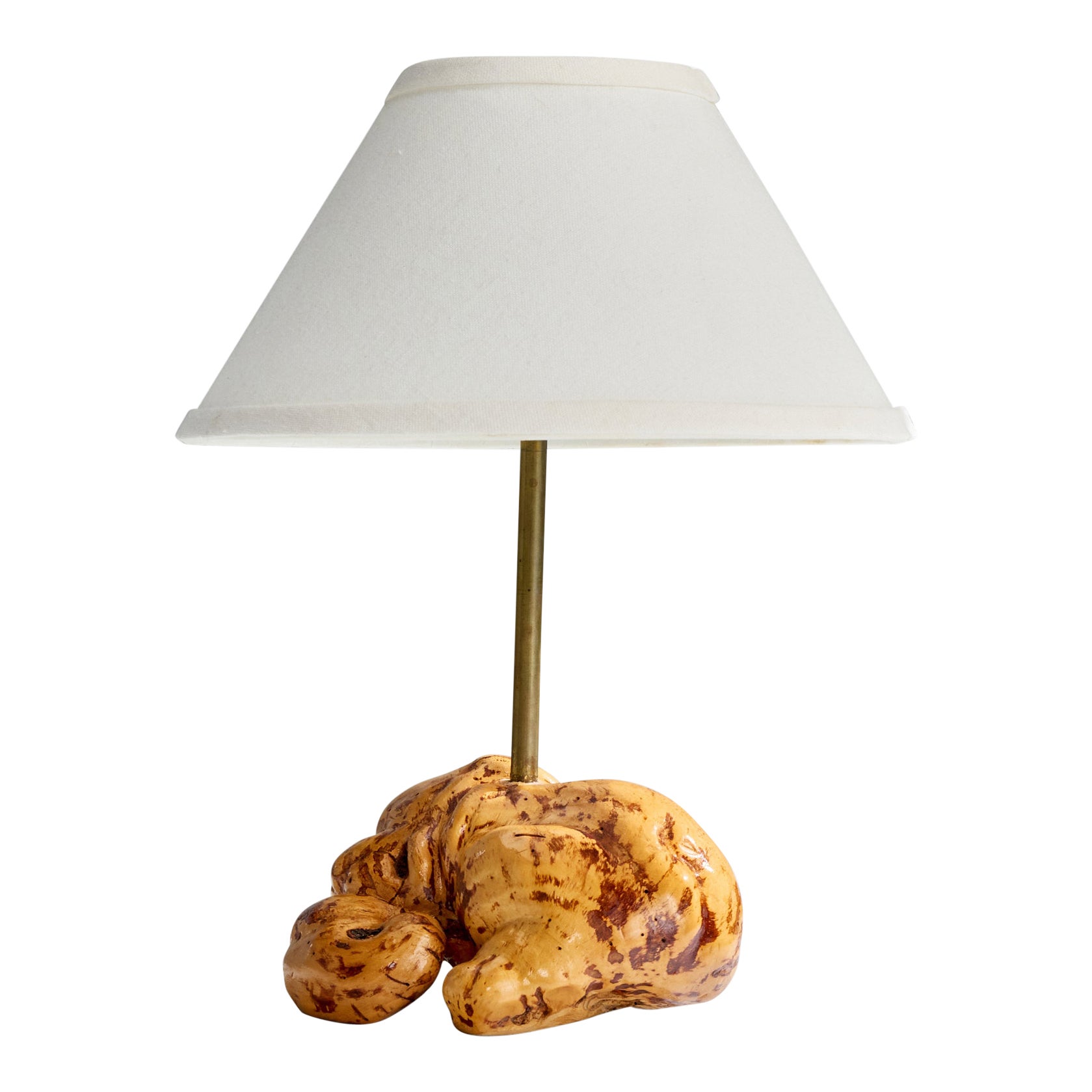 Schwedischer Designer, Tischlampe, Messing, Wurzelholz, Schweden, 1960er Jahre im Angebot