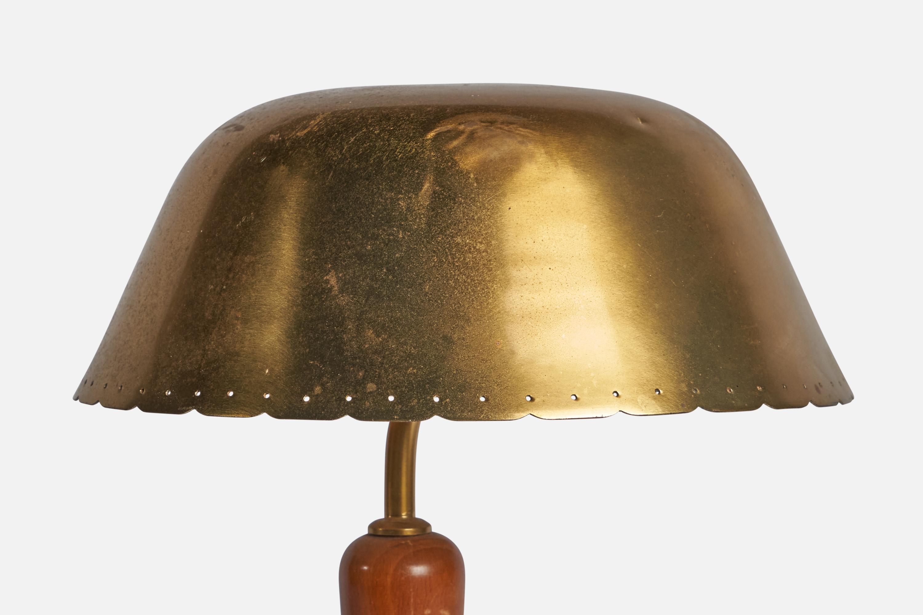 Scandinavian Modern Swedish Designer, Table Lamp, Brass, Elm, Sweden, 1930s For Sale