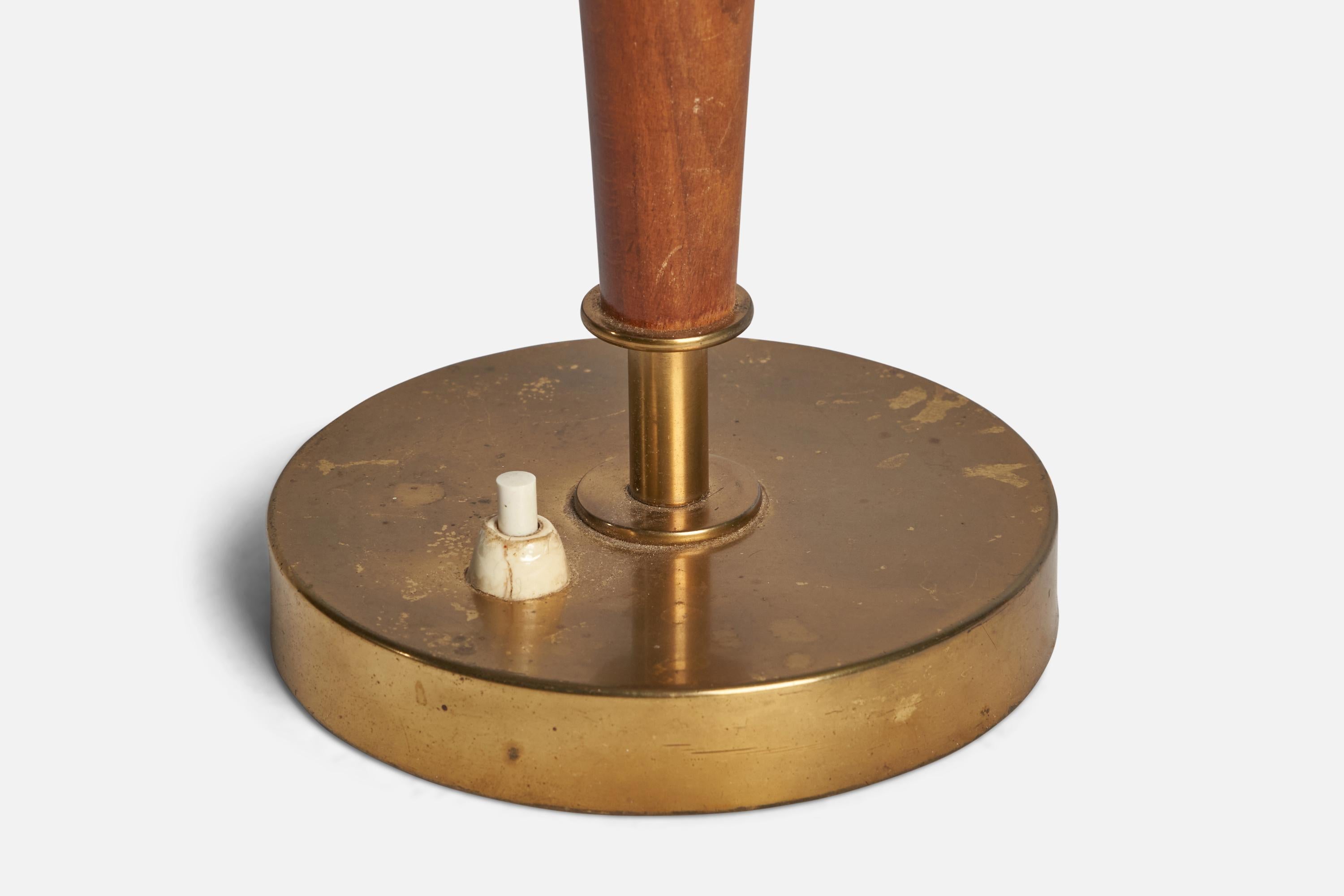 Mid-20th Century Swedish Designer, Table Lamp, Brass, Elm, Sweden, 1930s For Sale