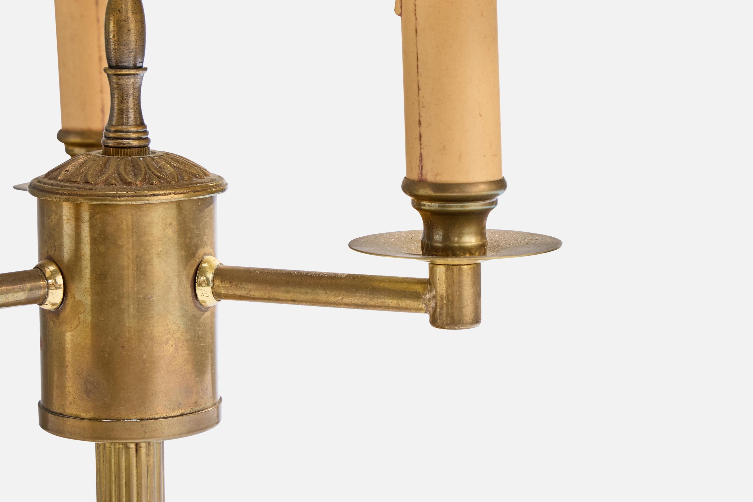 Schwedischer Designer, Tischlampe, Messing, Stoff, Bakelit, Schweden, 1930er Jahre im Angebot 1