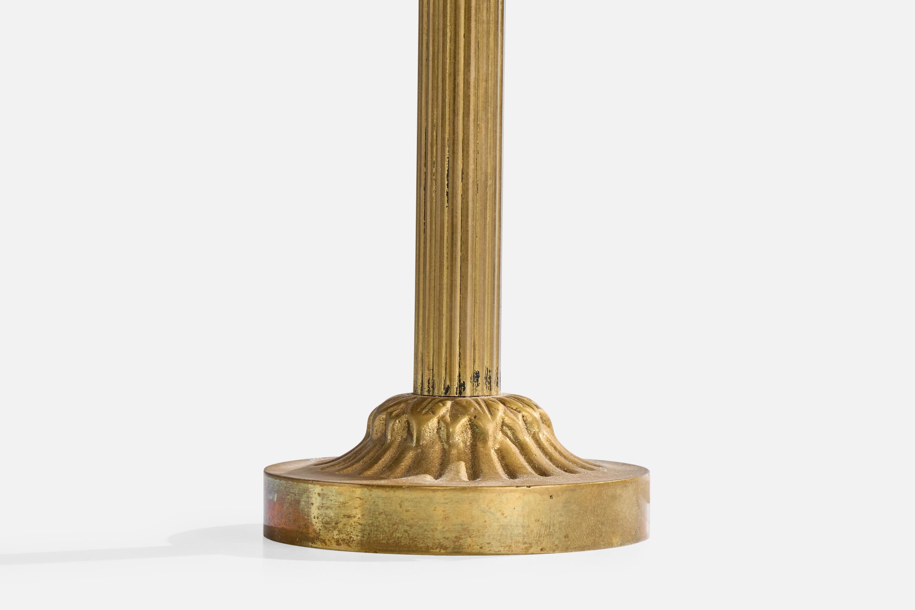 Schwedischer Designer, Tischlampe, Messing, Stoff, Bakelit, Schweden, 1930er Jahre im Angebot 4