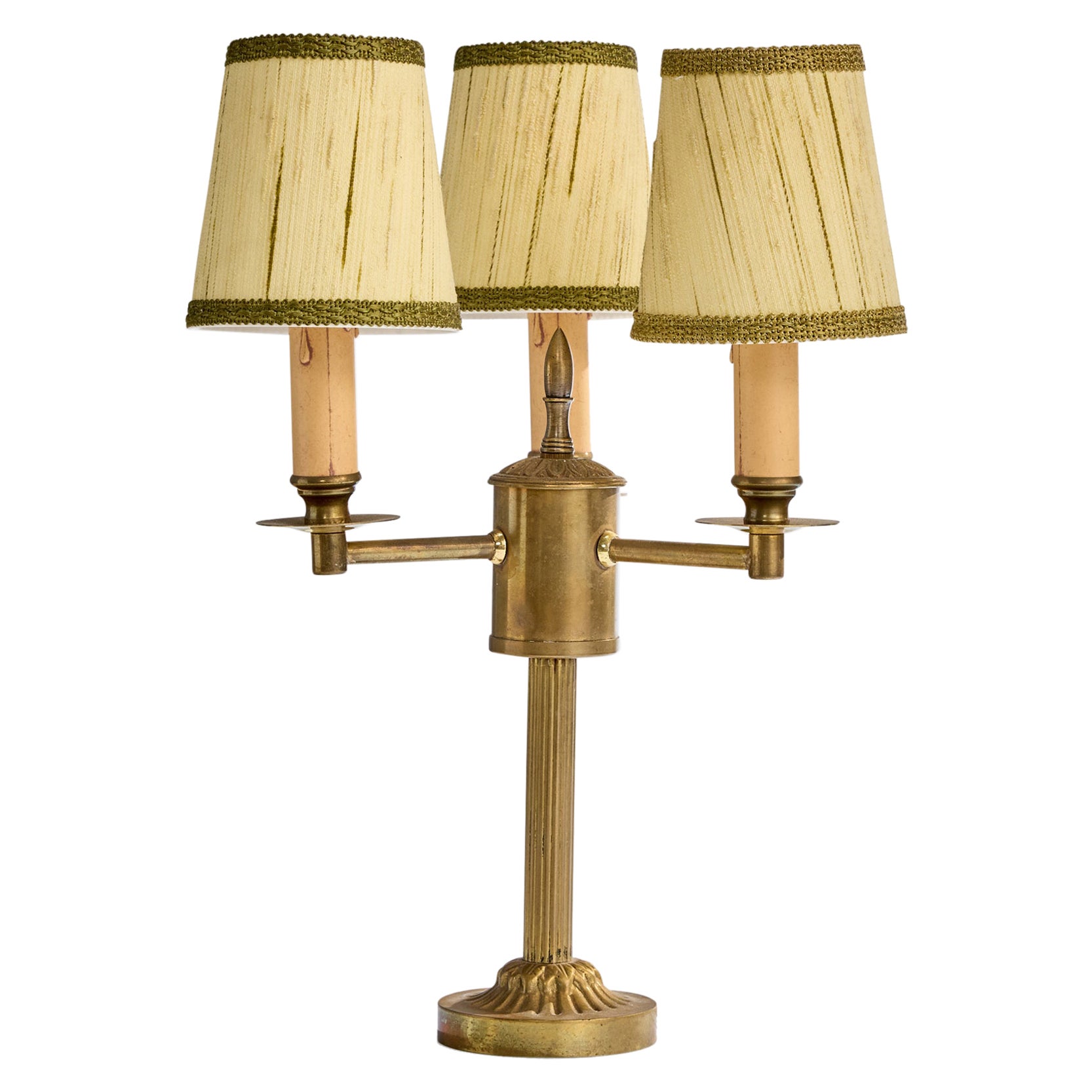Schwedischer Designer, Tischlampe, Messing, Stoff, Bakelit, Schweden, 1930er Jahre im Angebot
