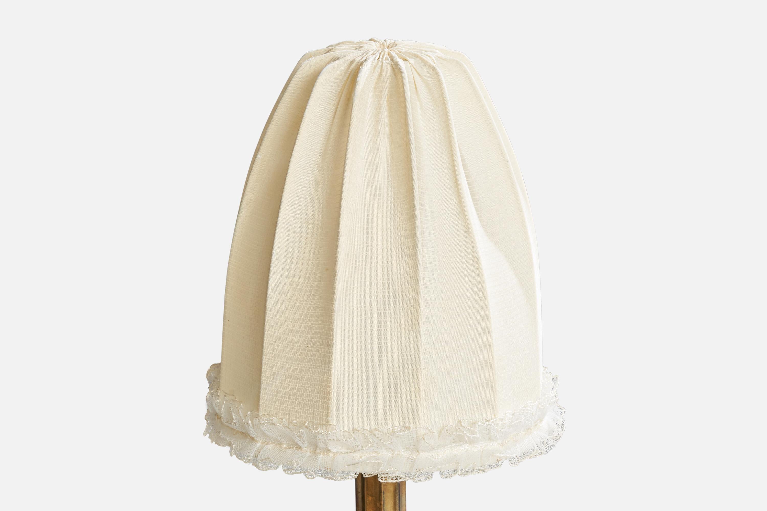 Scandinavian Modern Swedish Designer, Table Lamp, Brass, Fabric, Sweden, 1920s For Sale