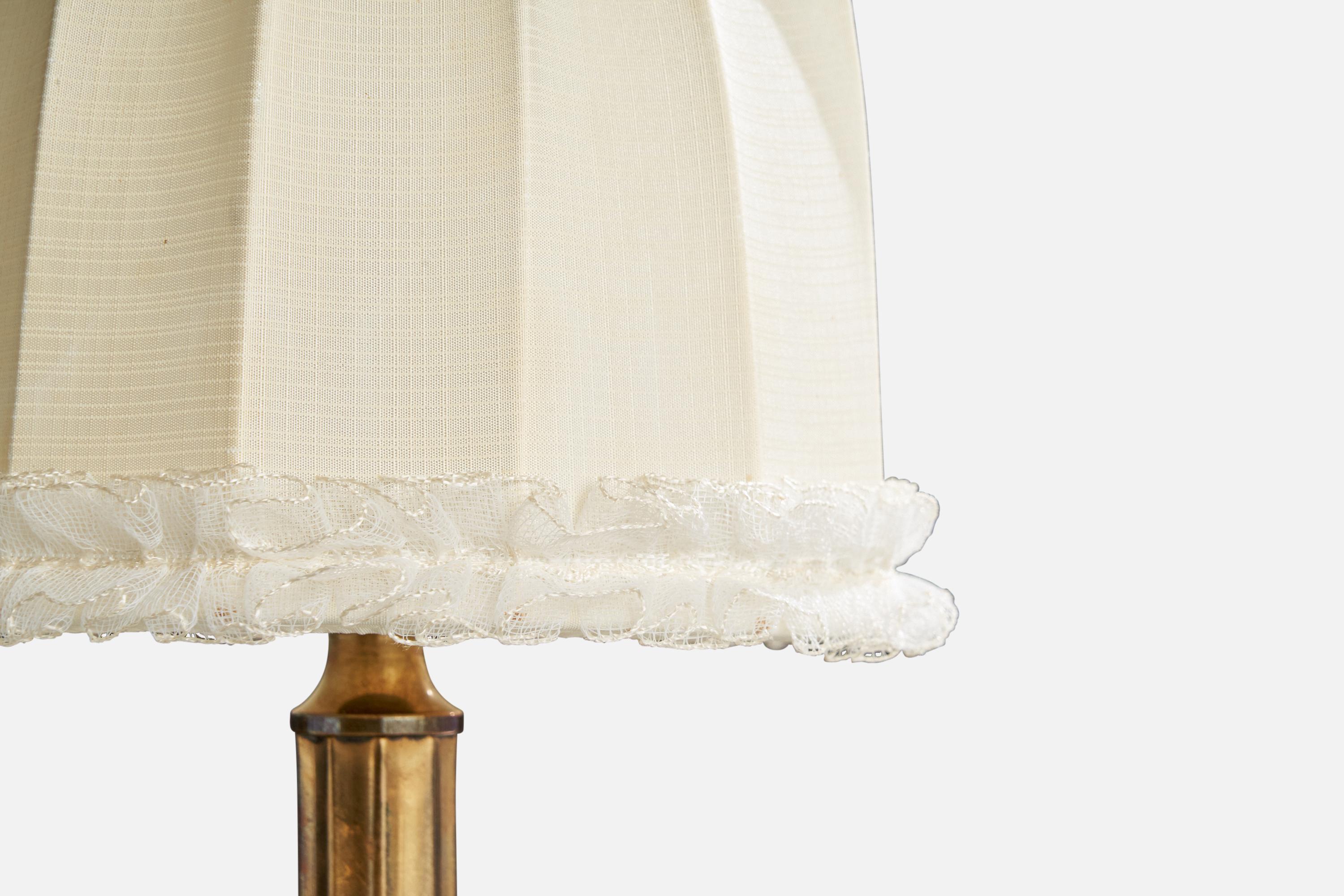 Early 20th Century Swedish Designer, Table Lamp, Brass, Fabric, Sweden, 1920s For Sale