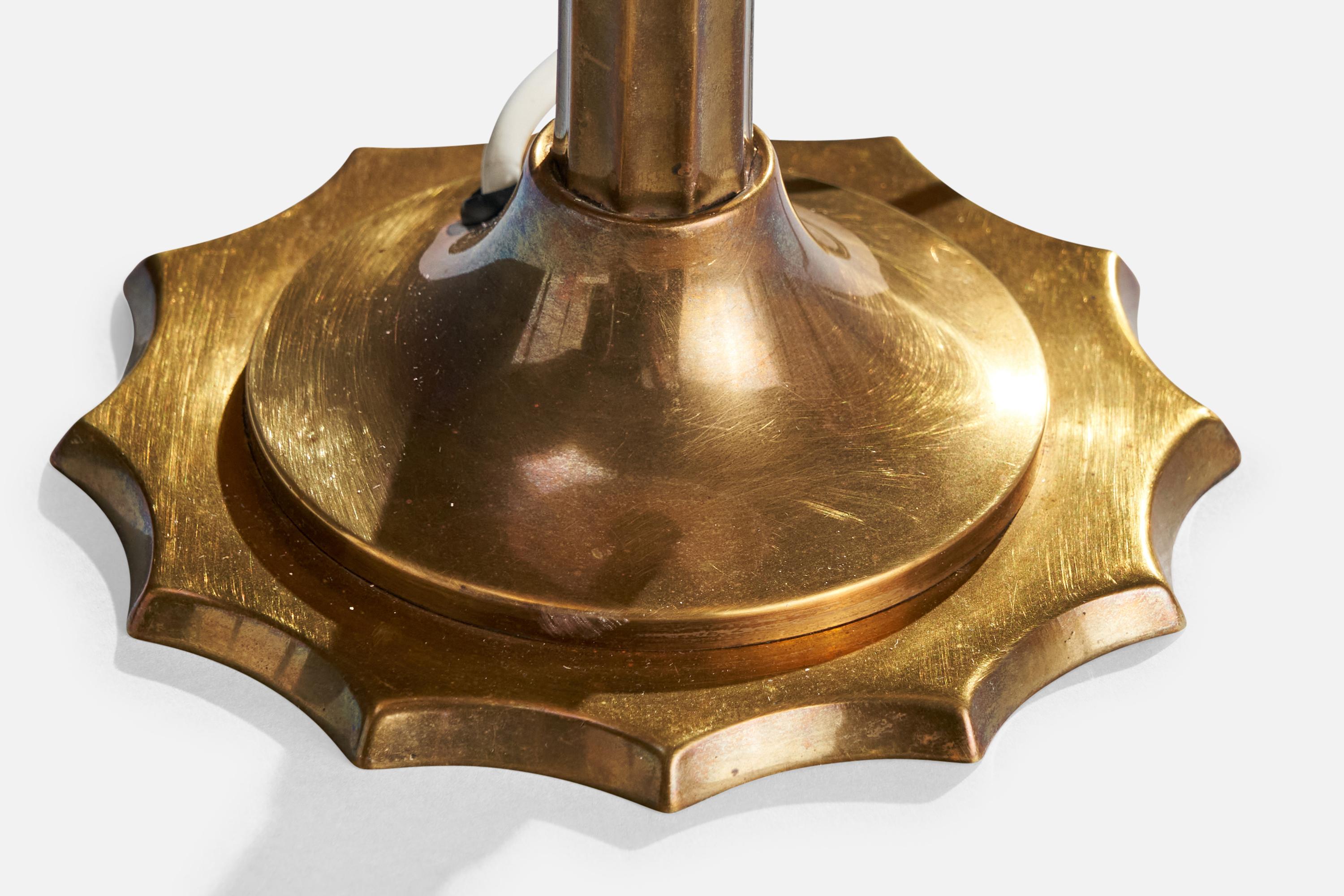 Swedish Designer, Table Lamp, Brass, Fabric, Sweden, 1920s For Sale 2