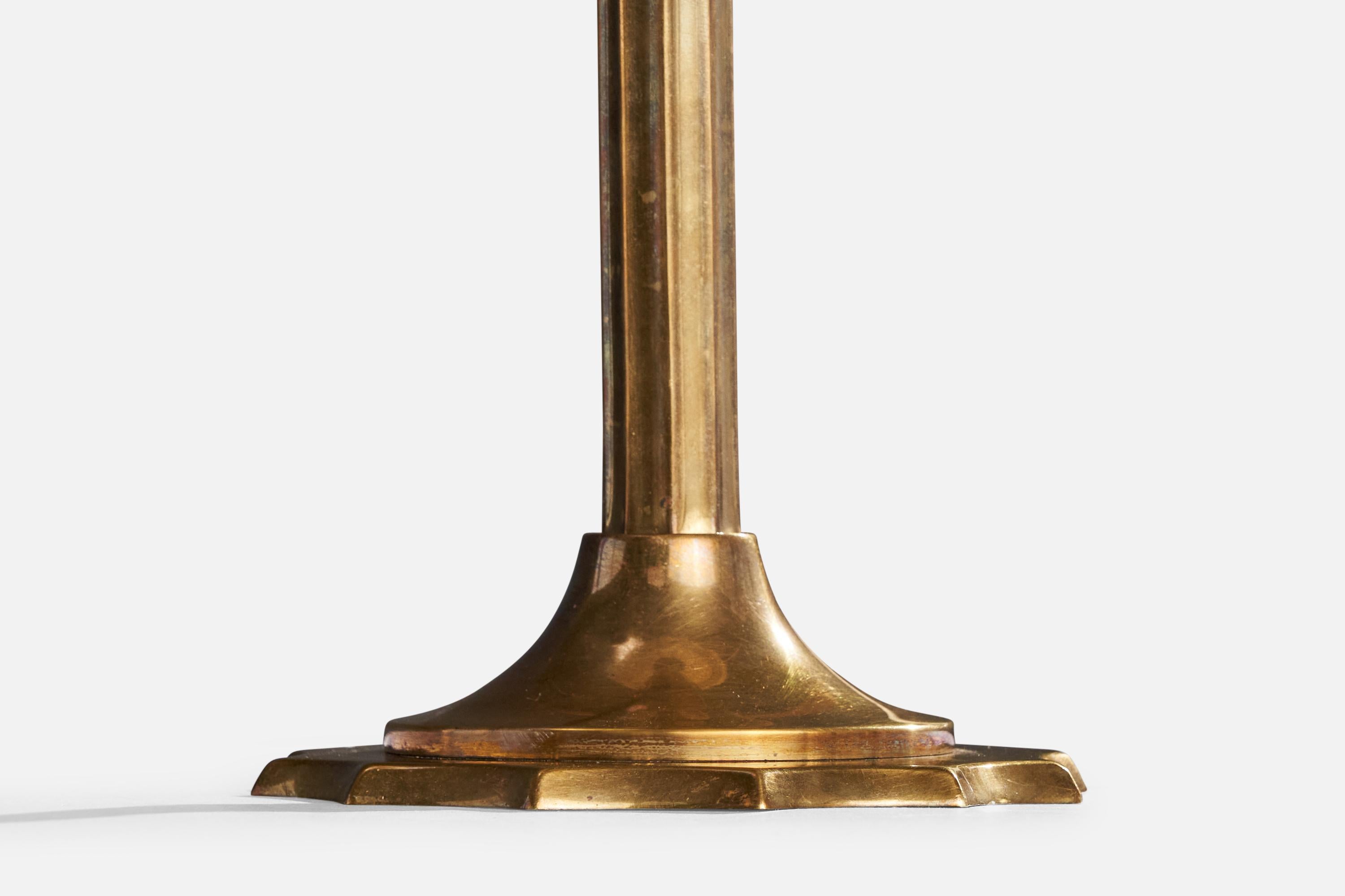 Swedish Designer, Table Lamp, Brass, Fabric, Sweden, 1920s For Sale 3