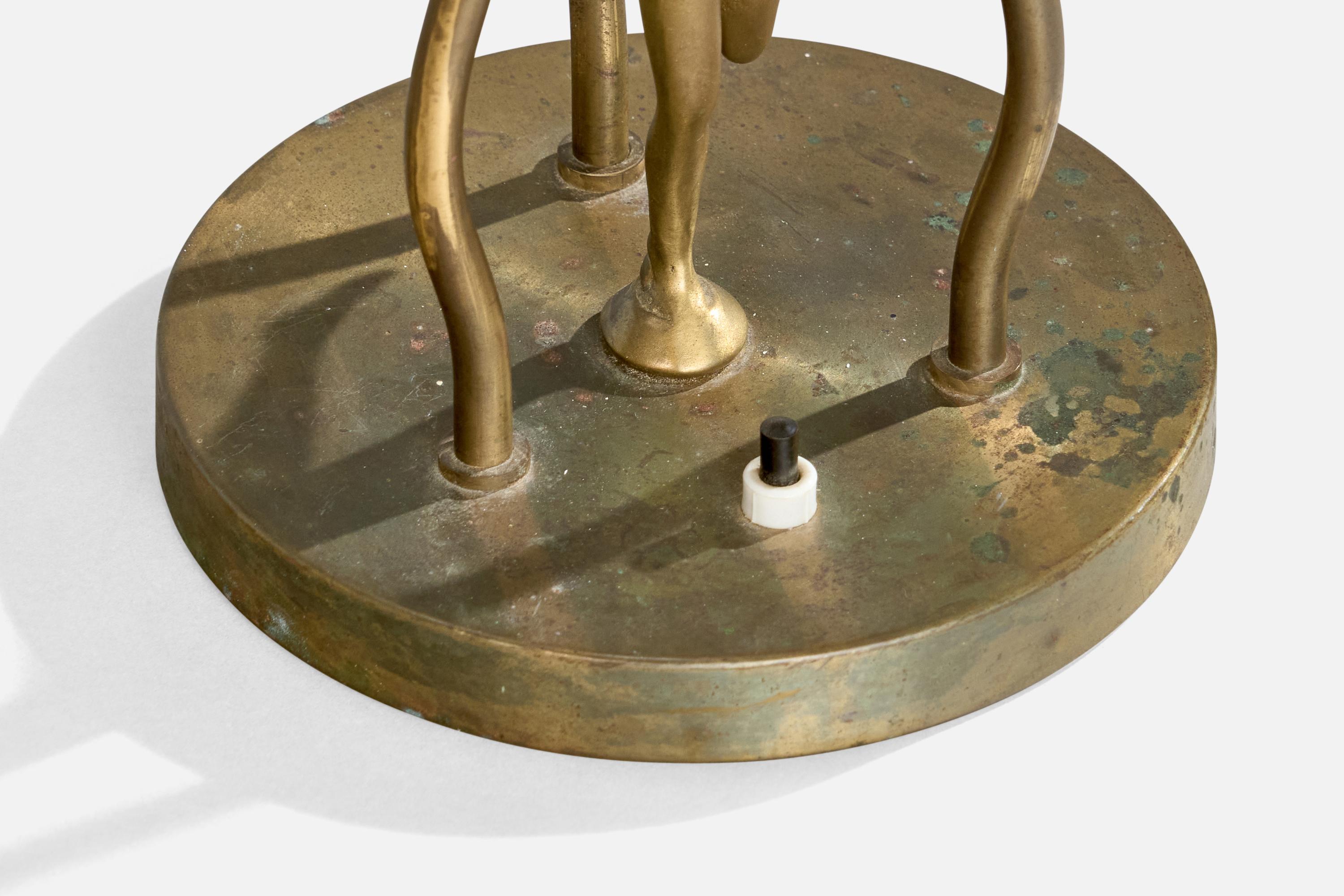 Designer suédois, lampe de bureau, laiton, tissu, Suède, années 1930 en vente 4