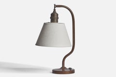 Swedish Designer, Table Lamp, Brass, Fabric, Sweden, 1930s