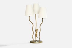 Swedish Designer, Table Lamp, Brass, Fabric, Sweden, 1930s