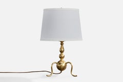 Swedish Designer, Table Lamp, Brass, Fabric, Sweden, 1930s