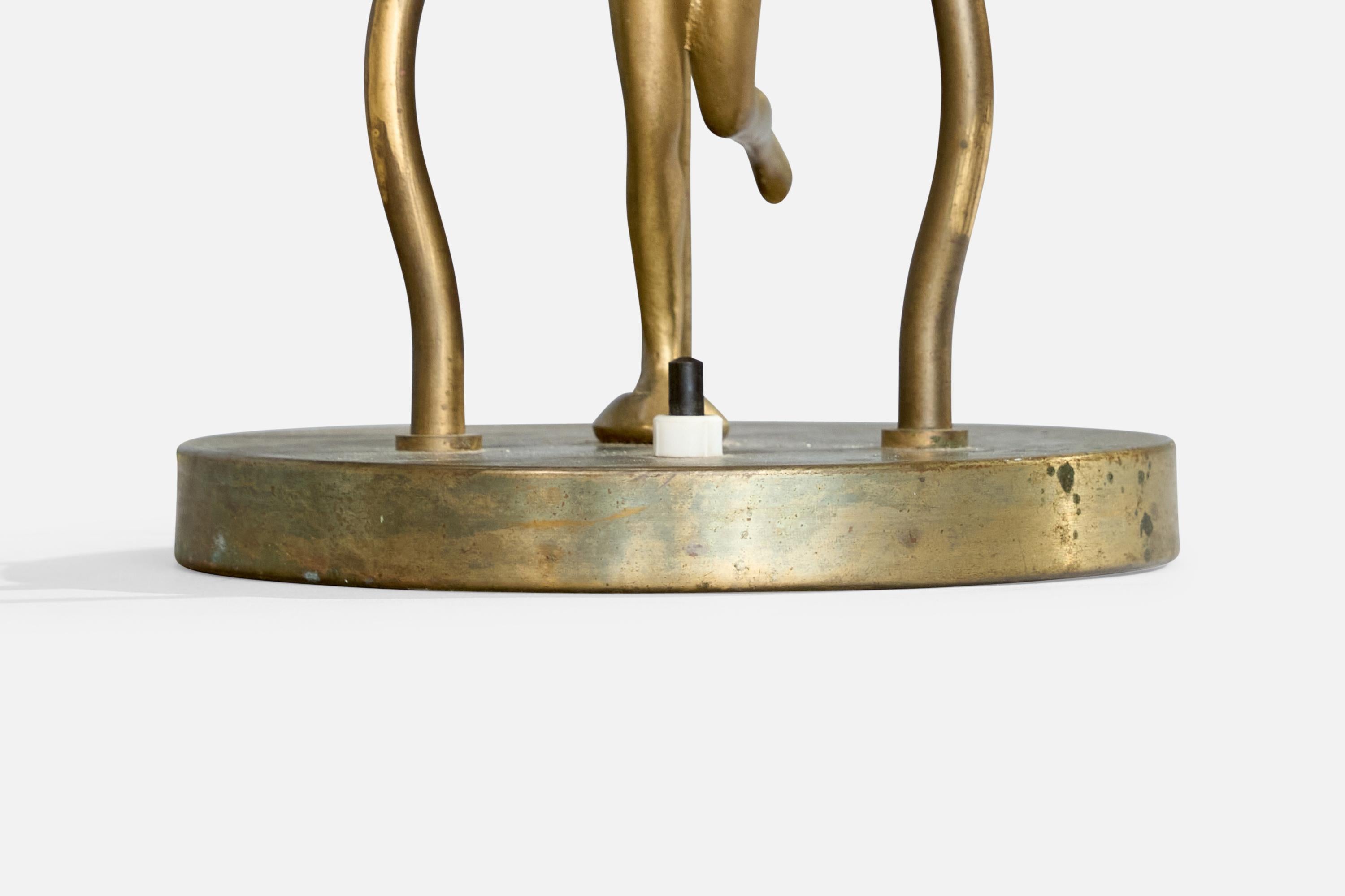 Scandinave moderne Designer suédois, lampe de bureau, laiton, tissu, Suède, années 1930 en vente