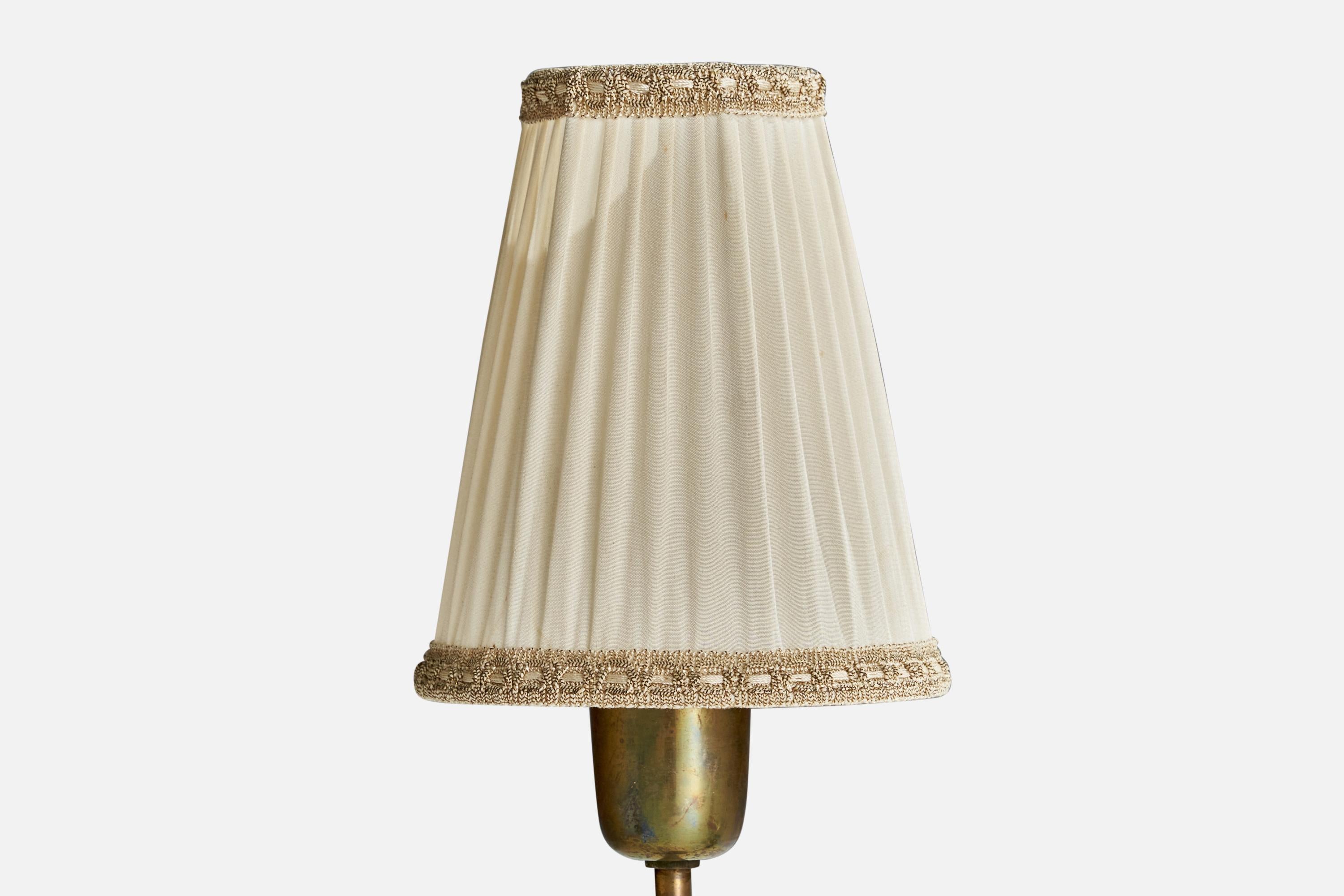 Mid-20th Century Swedish Designer, Table Lamp, Brass, Fabric, Sweden, 1930s For Sale