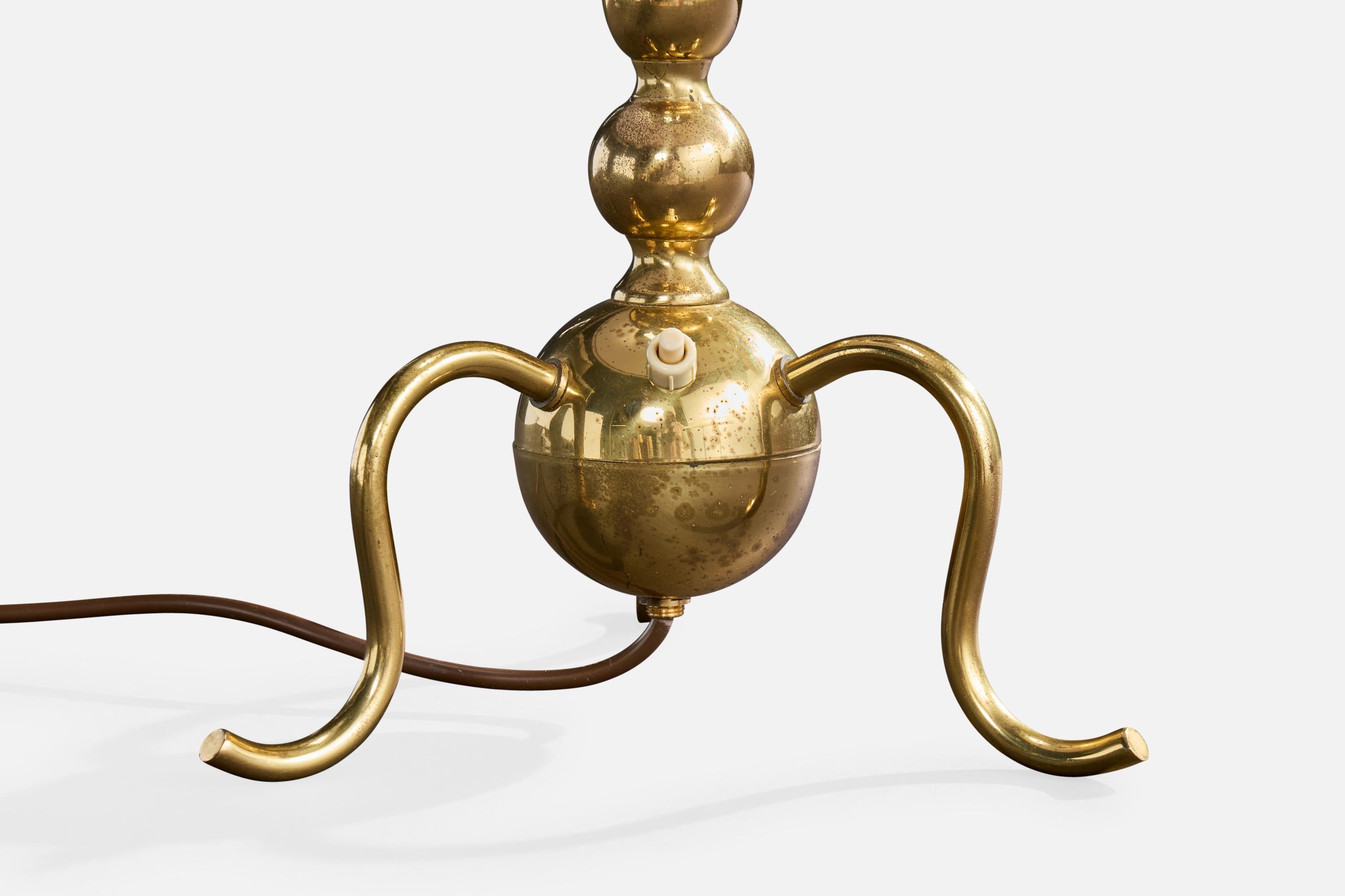 Laiton Designer suédois, lampe de bureau, laiton, tissu, Suède, années 1930 en vente