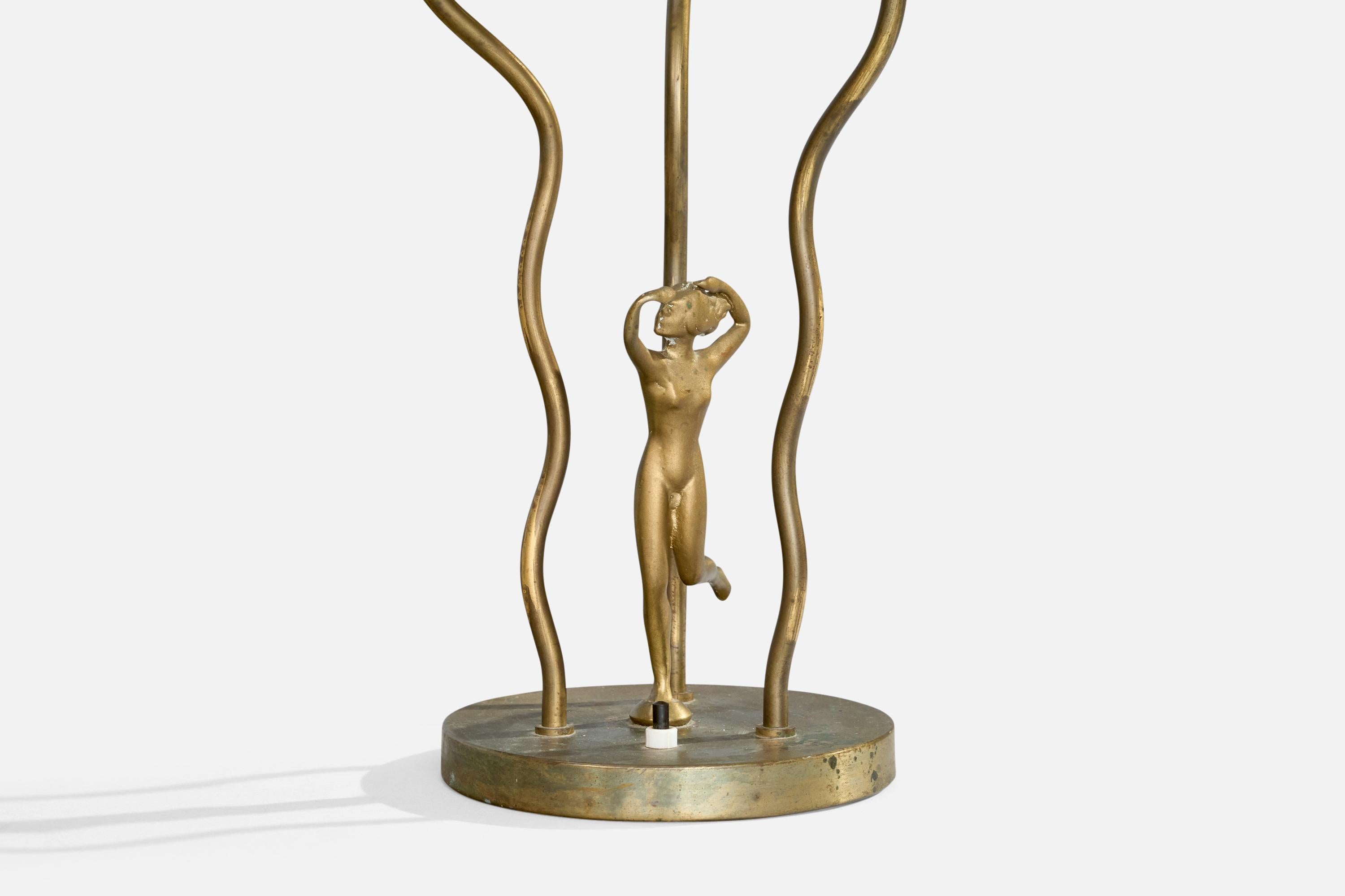Designer suédois, lampe de bureau, laiton, tissu, Suède, années 1930 en vente 1