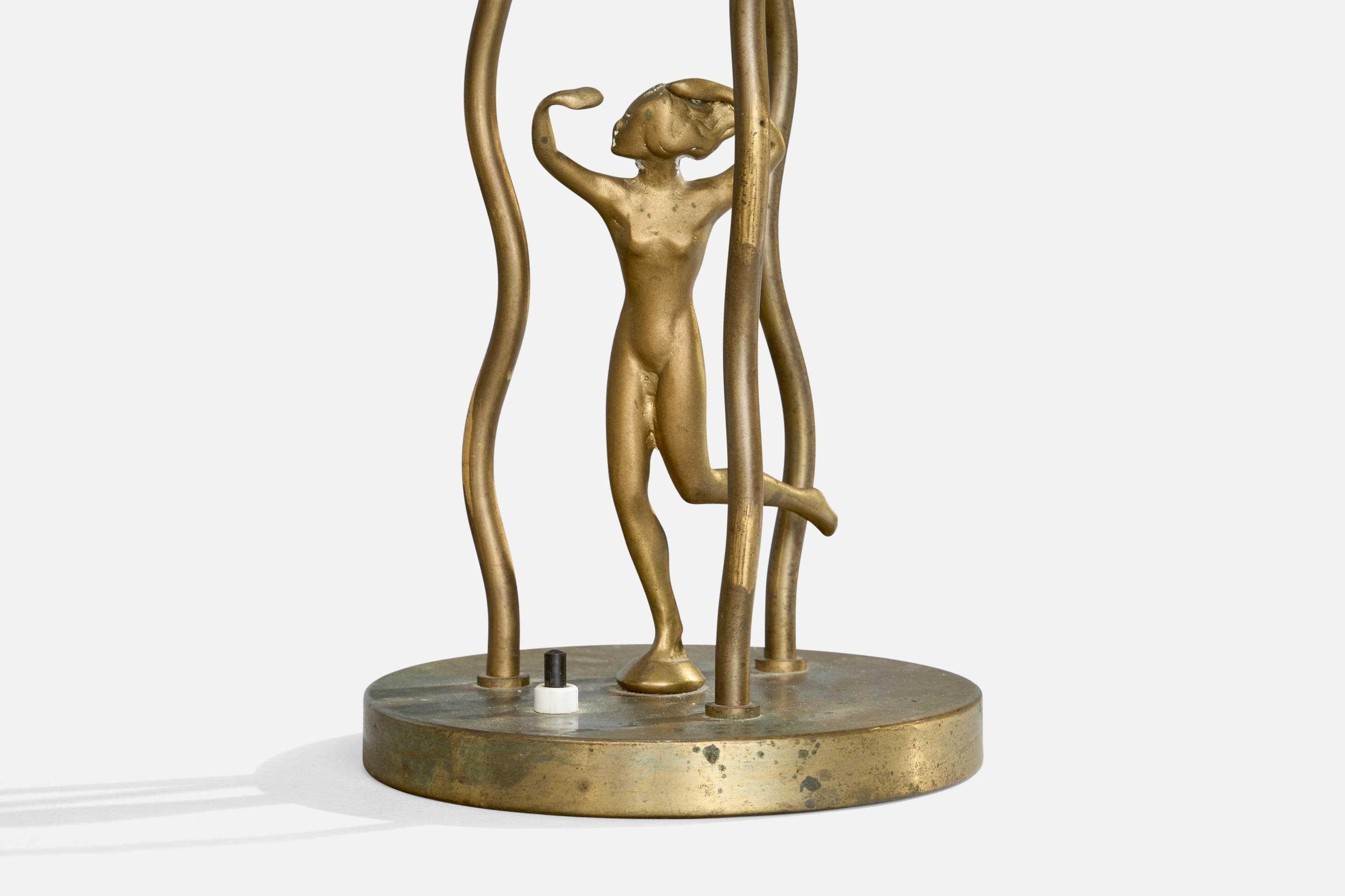 Designer suédois, lampe de bureau, laiton, tissu, Suède, années 1930 en vente 2