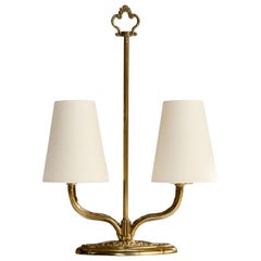 Swedish Designer, Table Lamp, Brass, Fabric, Sweden, 1930s