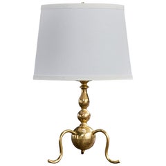 Swedish Designer, Table Lamp, Brass, Fabric, Sweden, 1930s