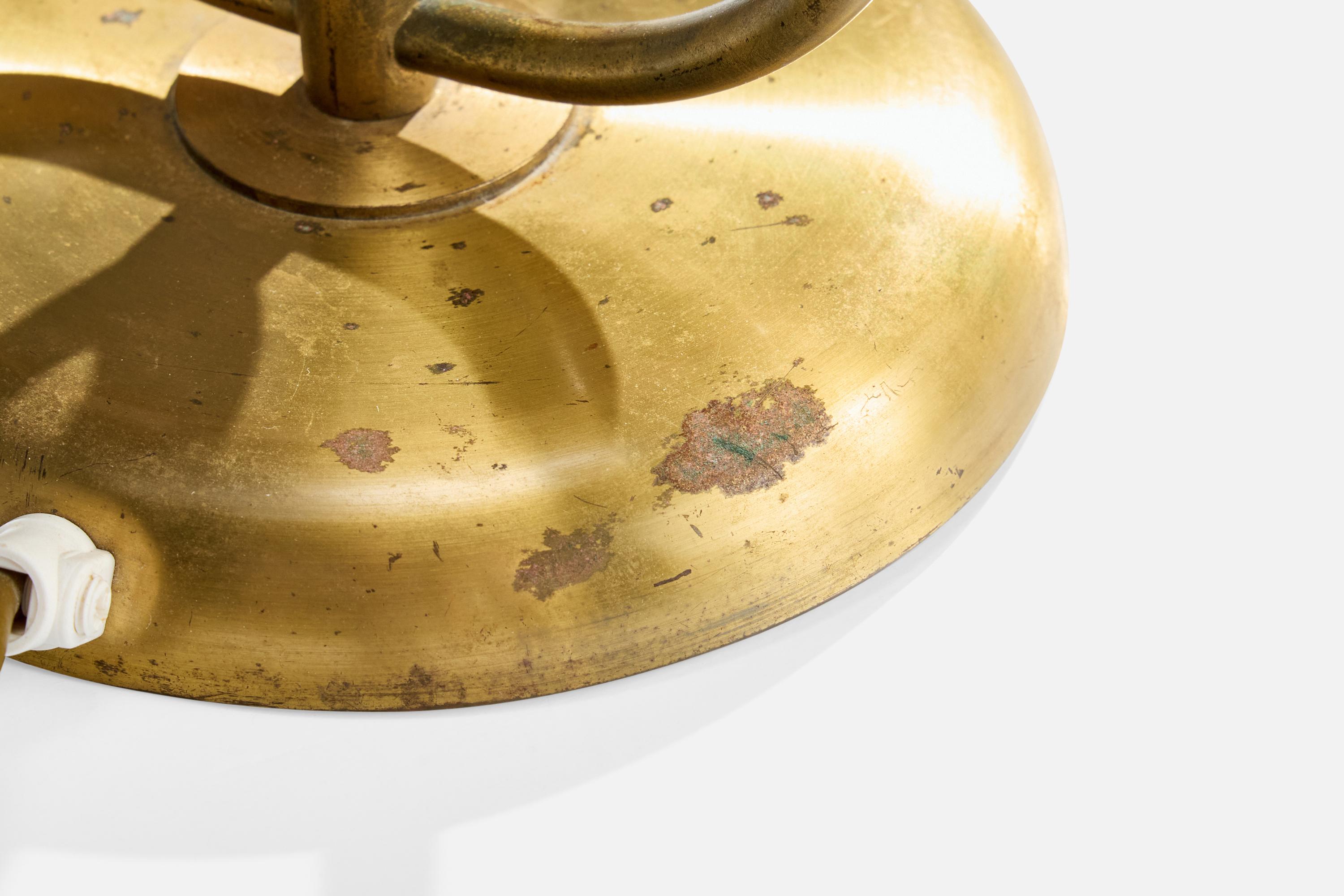 Swedish Designer, Table Lamp, Brass, Fabric, Sweden, 1940s For Sale 5