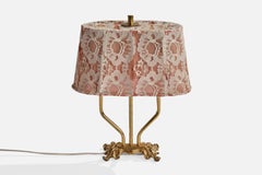 Swedish Designer, Table Lamp, Brass, Fabric, Sweden, 1940s
