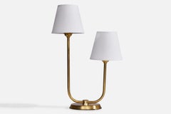 Swedish Designer, Table Lamp, Brass, Fabric, Sweden, 1940s