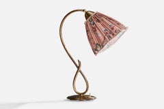 Swedish Designer, Table Lamp, Brass, Fabric, Sweden, 1940s