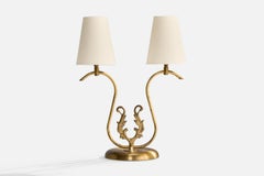 Swedish Designer, Table Lamp, Brass, Fabric, Sweden, 1940s
