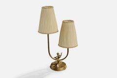 Swedish Designer, Table Lamp, Brass, Fabric, Sweden, 1940s