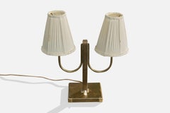 Swedish Designer, Table Lamp, Brass, Fabric, Sweden, 1940s