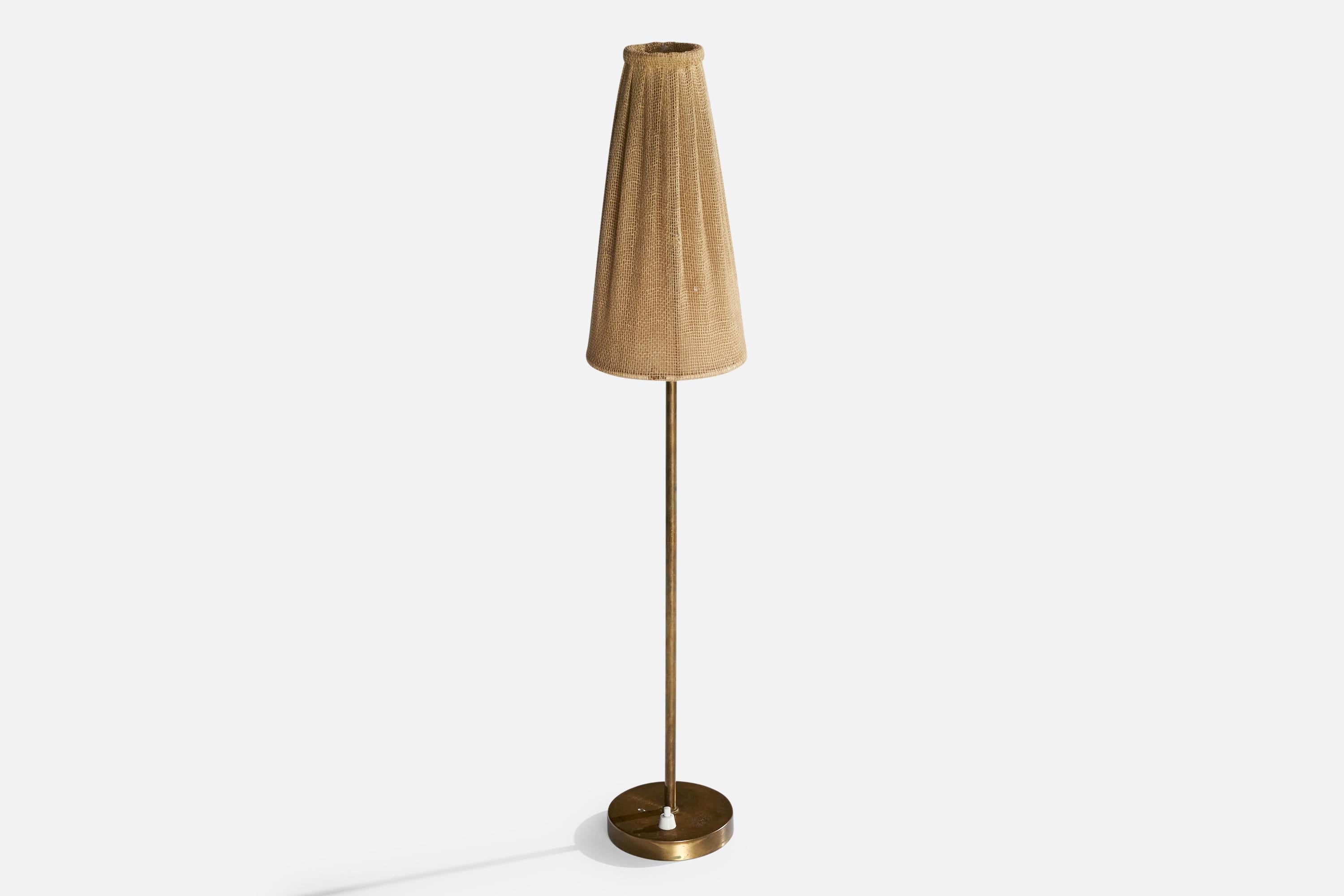 Scandinavian Modern Swedish Designer, Table Lamp, Brass, Fabric, Sweden, 1940s For Sale