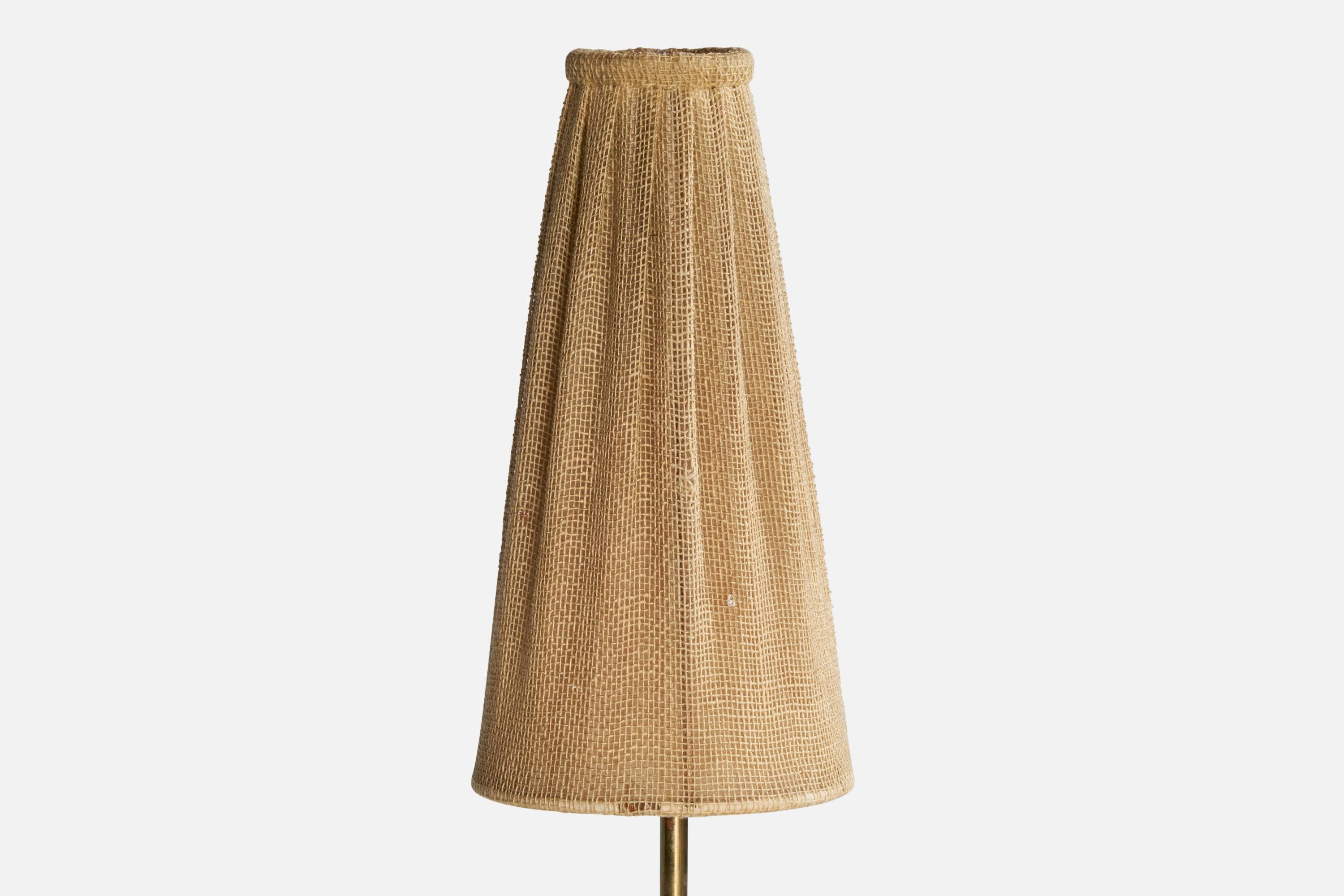 Swedish Designer, Table Lamp, Brass, Fabric, Sweden, 1940s In Good Condition For Sale In High Point, NC