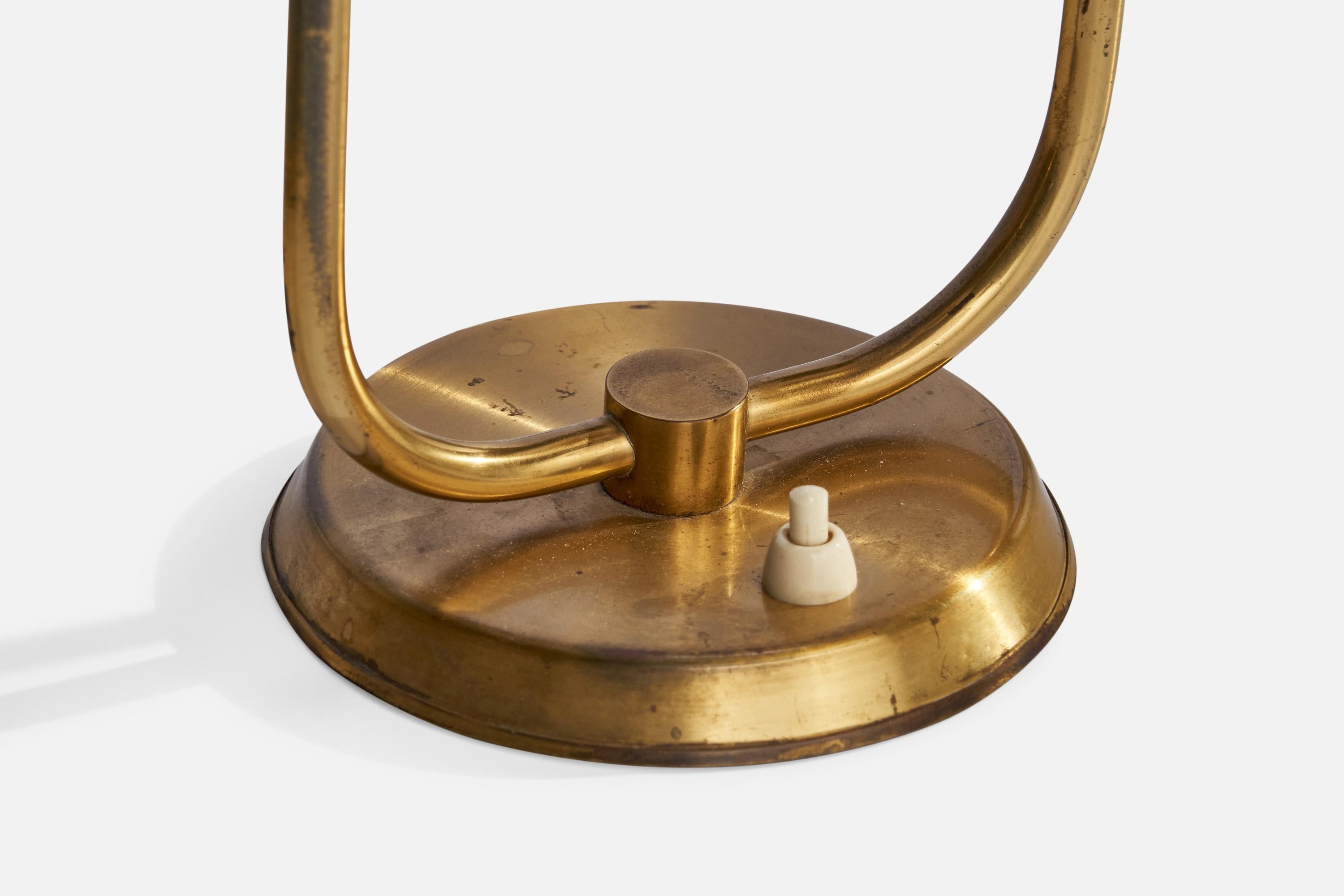 Mid-20th Century Swedish Designer, Table Lamp, Brass, Fabric, Sweden, 1940s For Sale