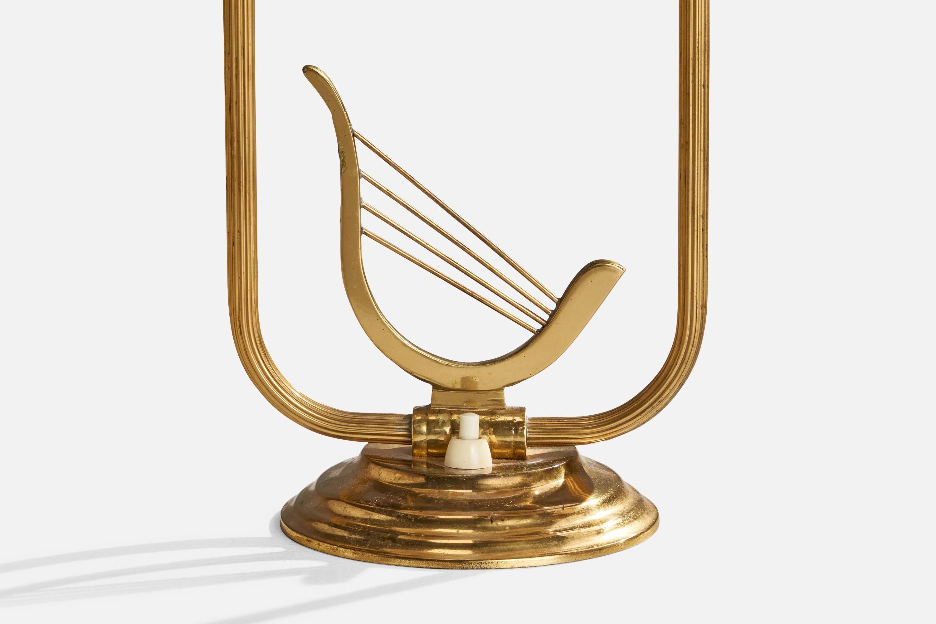 Mid-20th Century Swedish Designer, Table Lamp, Brass, Fabric, Sweden, 1940s For Sale