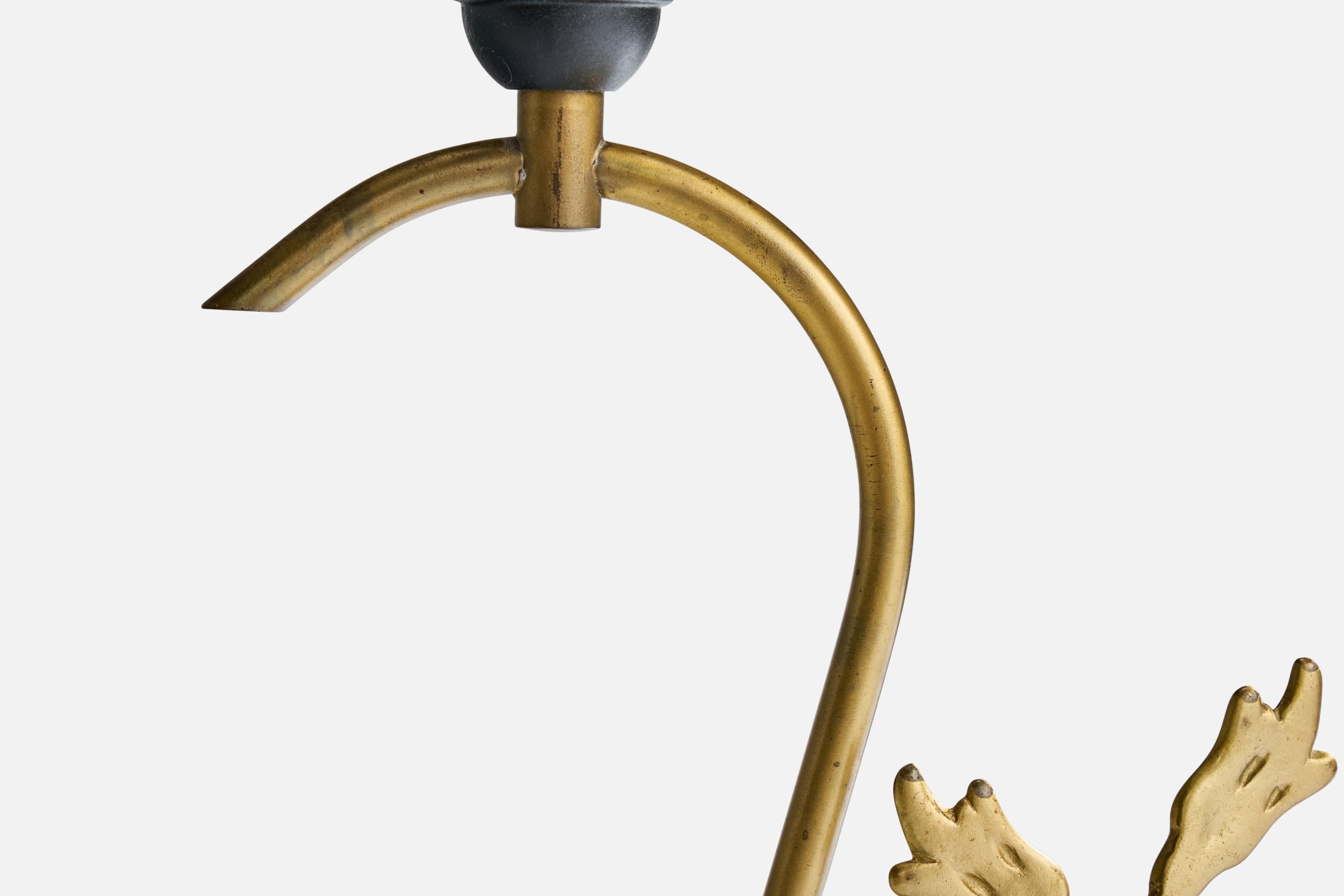 Mid-20th Century Swedish Designer, Table Lamp, Brass, Fabric, Sweden, 1940s For Sale