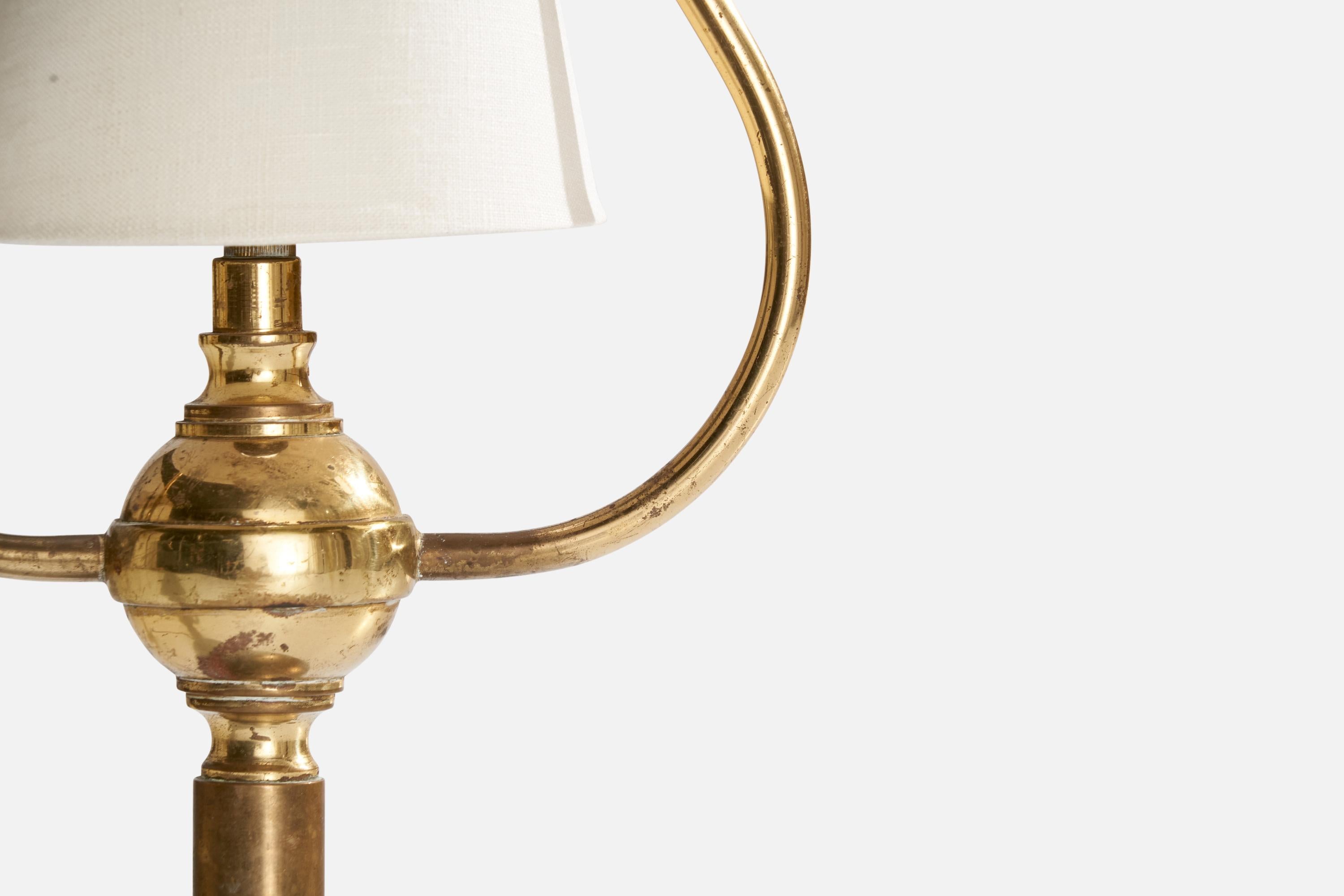Swedish Designer, Table Lamp, Brass, Fabric, Sweden, 1940s For Sale 2