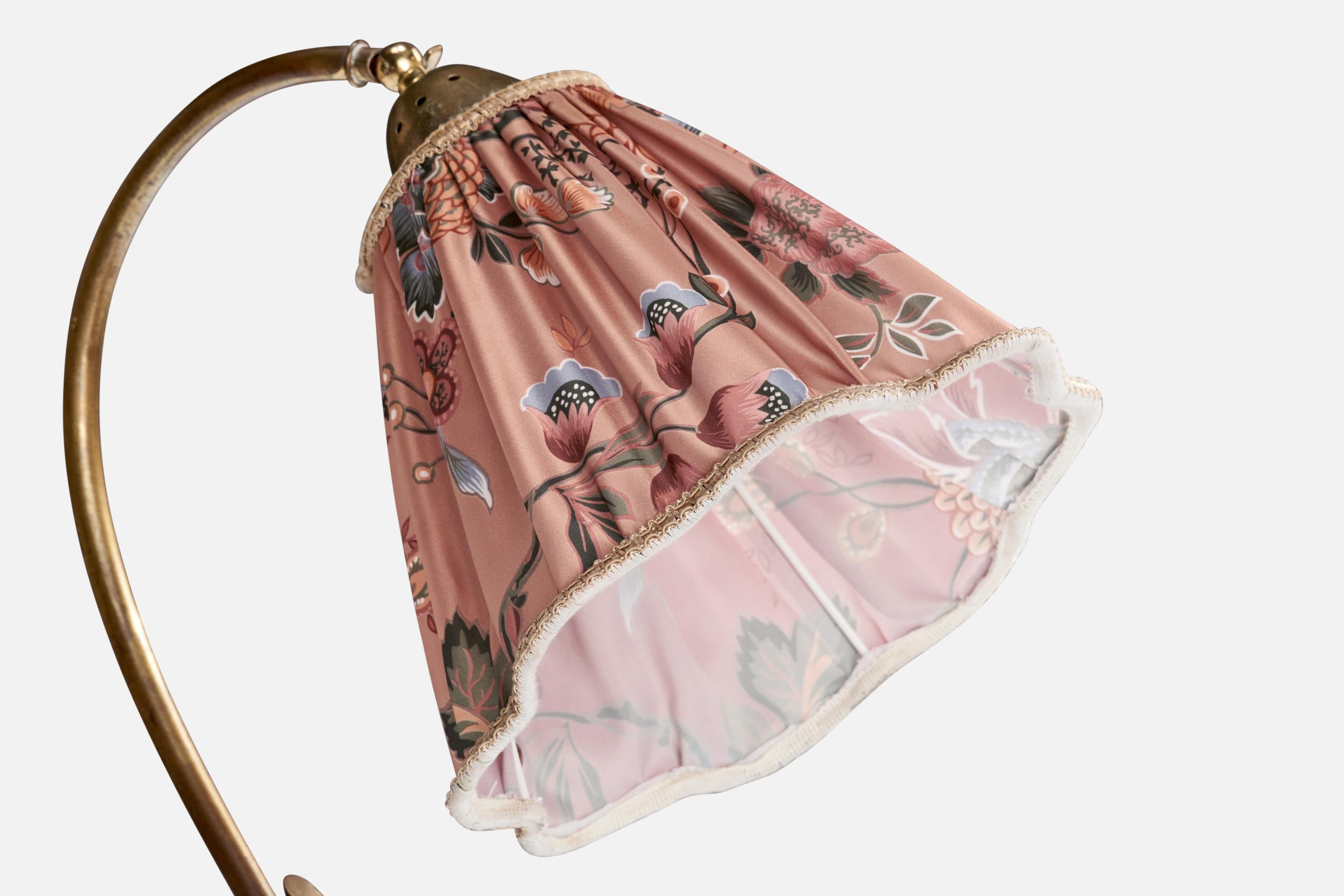 Swedish Designer, Table Lamp, Brass, Fabric, Sweden, 1940s For Sale 1
