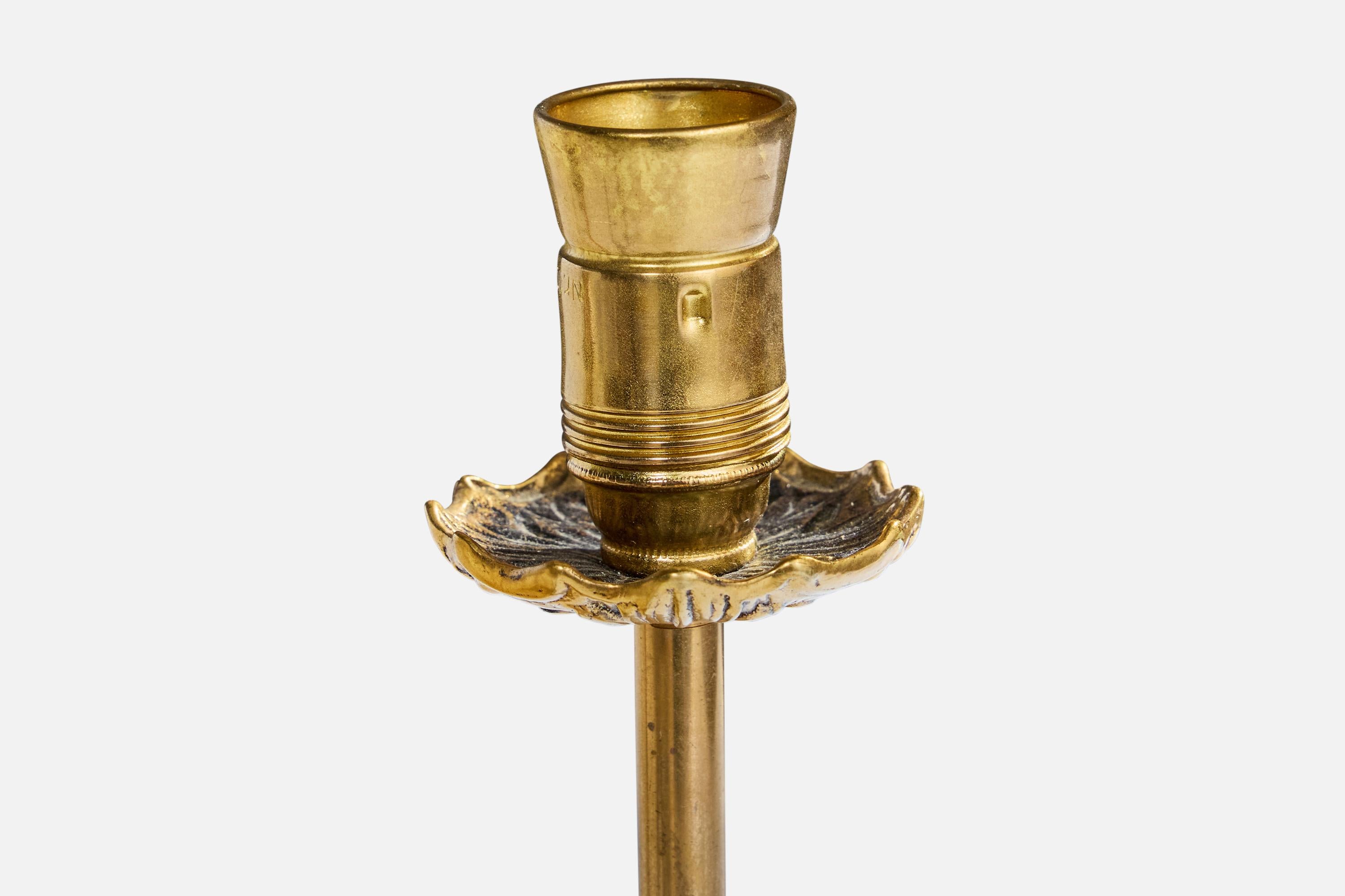 Swedish Designer, Table Lamp, Brass, Fabric, Sweden, 1940s For Sale 1