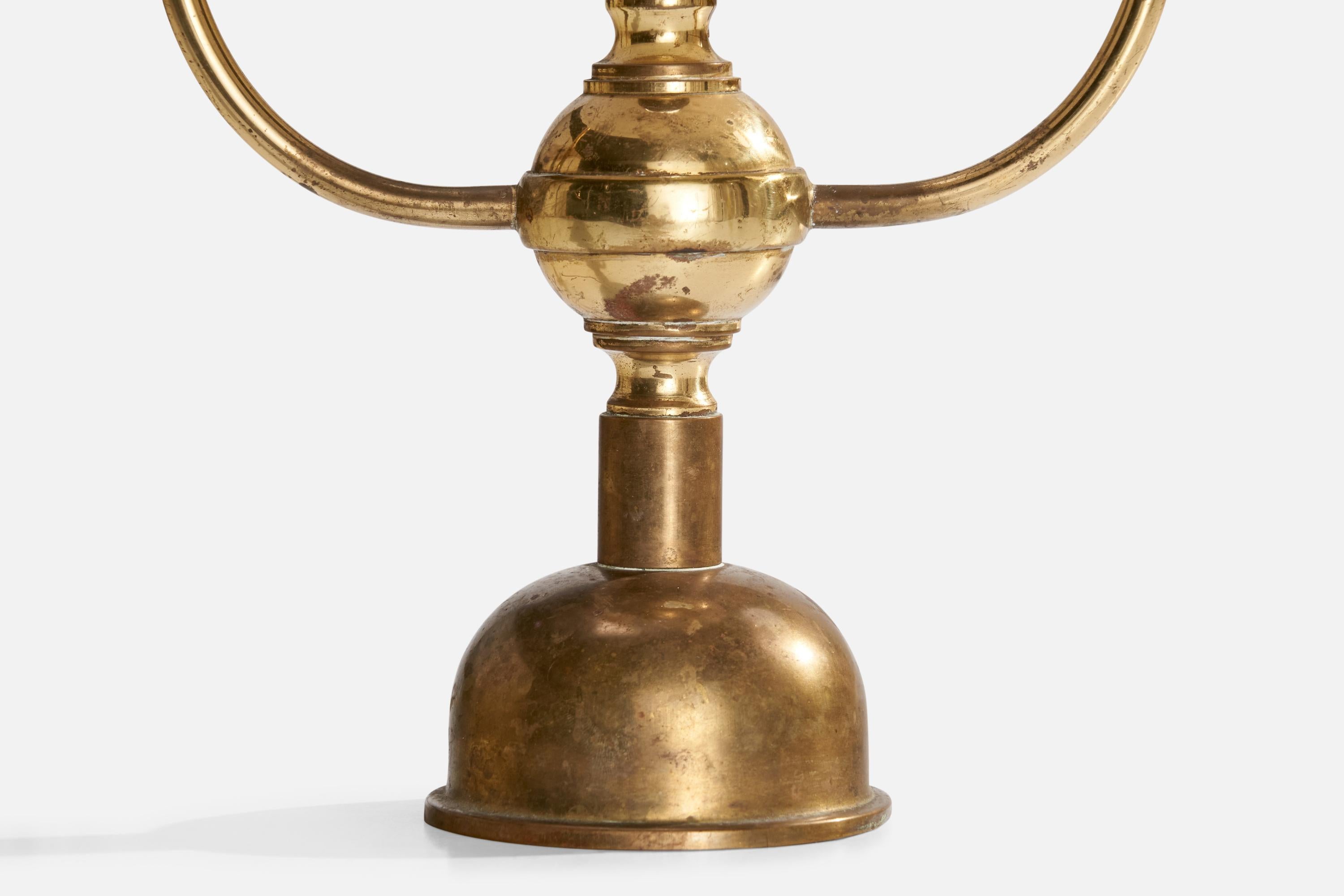 Swedish Designer, Table Lamp, Brass, Fabric, Sweden, 1940s For Sale 3