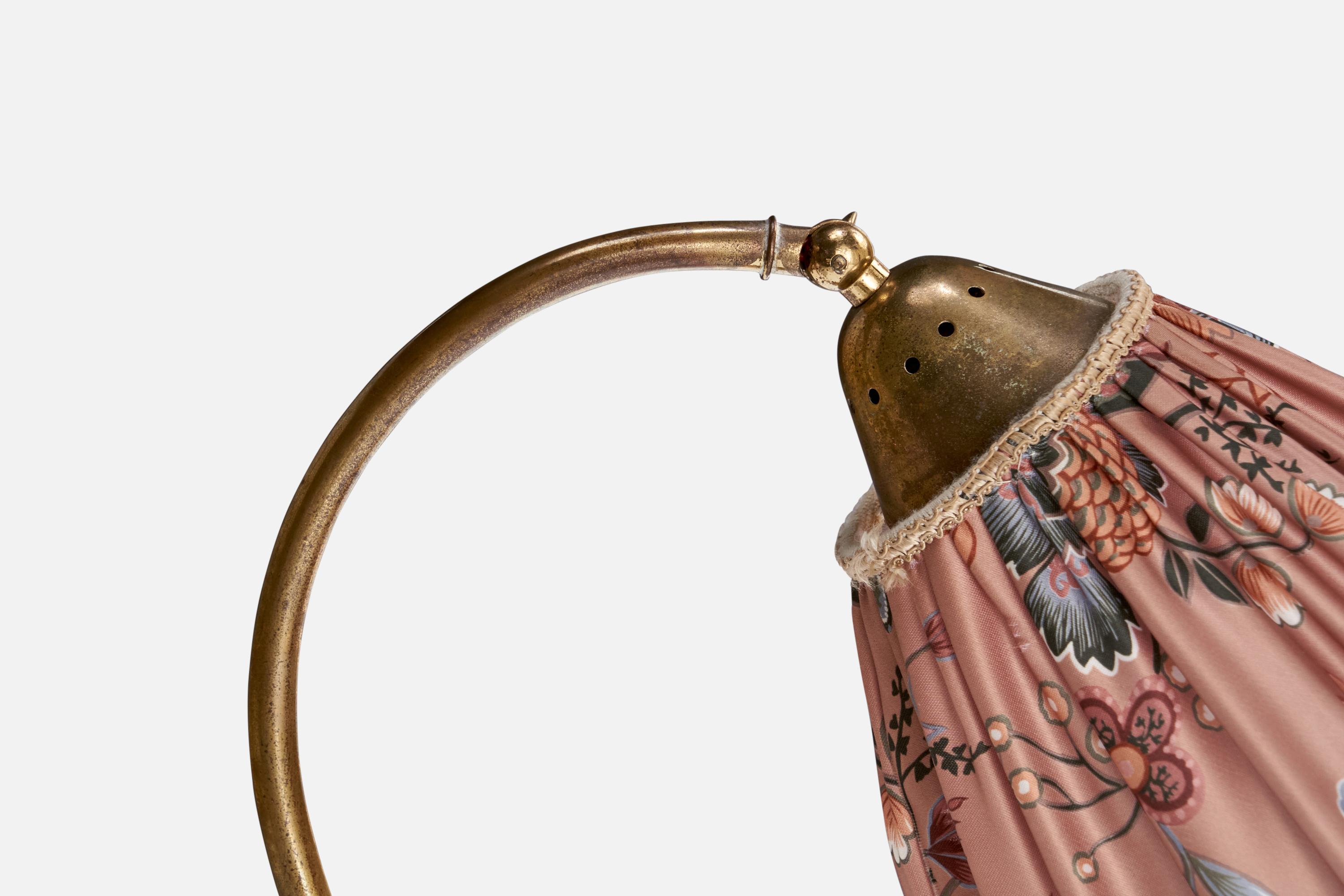 Swedish Designer, Table Lamp, Brass, Fabric, Sweden, 1940s For Sale 2