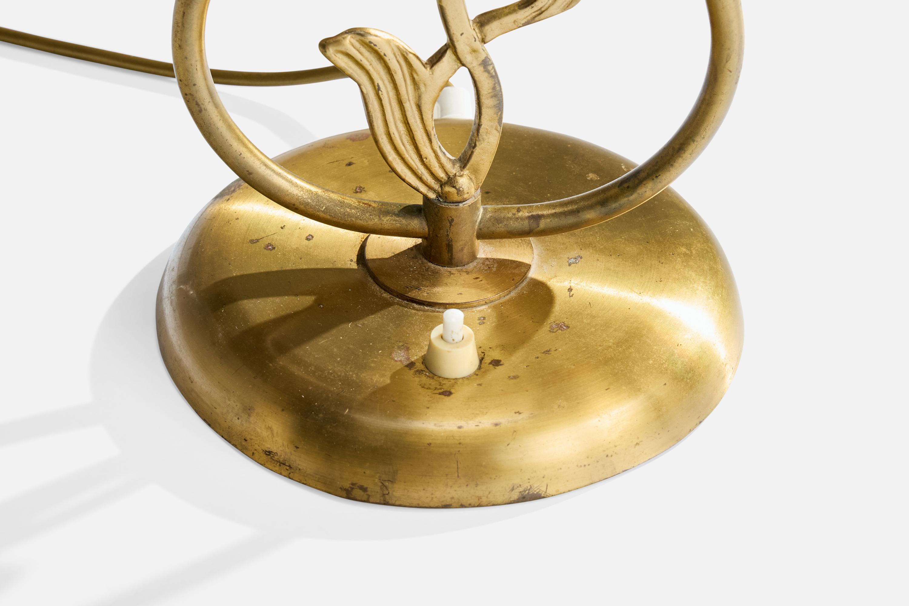 Swedish Designer, Table Lamp, Brass, Fabric, Sweden, 1940s For Sale 2