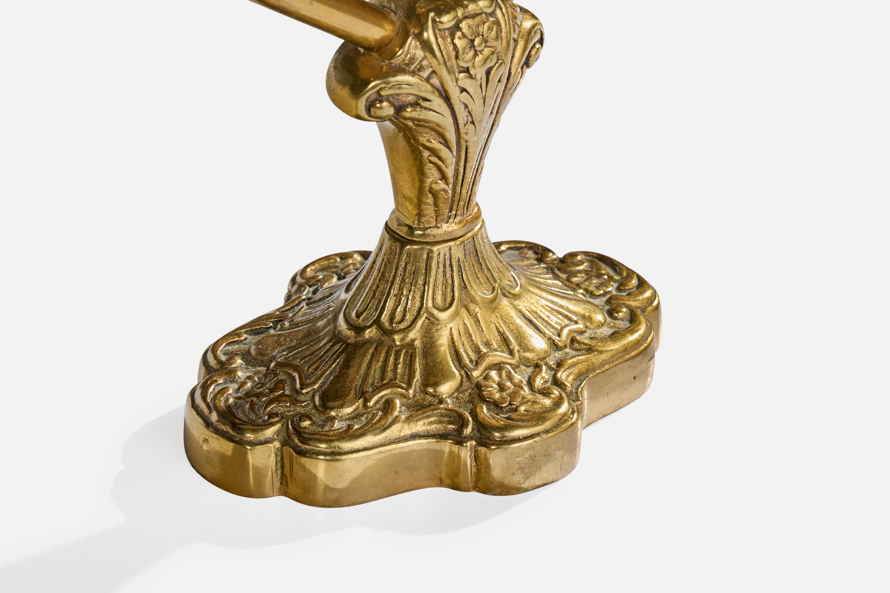 Swedish Designer, Table Lamp, Brass, Fabric, Sweden, 1940s For Sale 2
