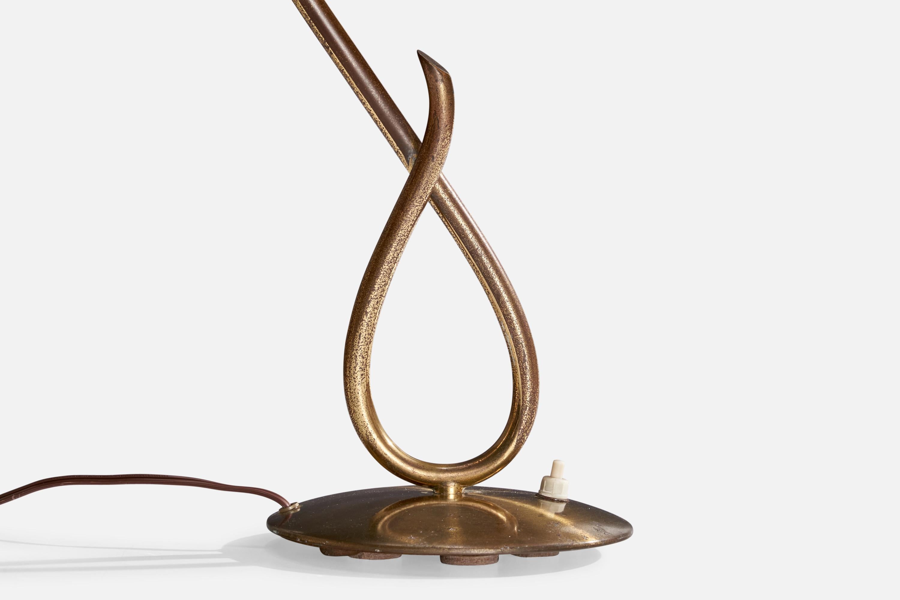 Swedish Designer, Table Lamp, Brass, Fabric, Sweden, 1940s For Sale 3