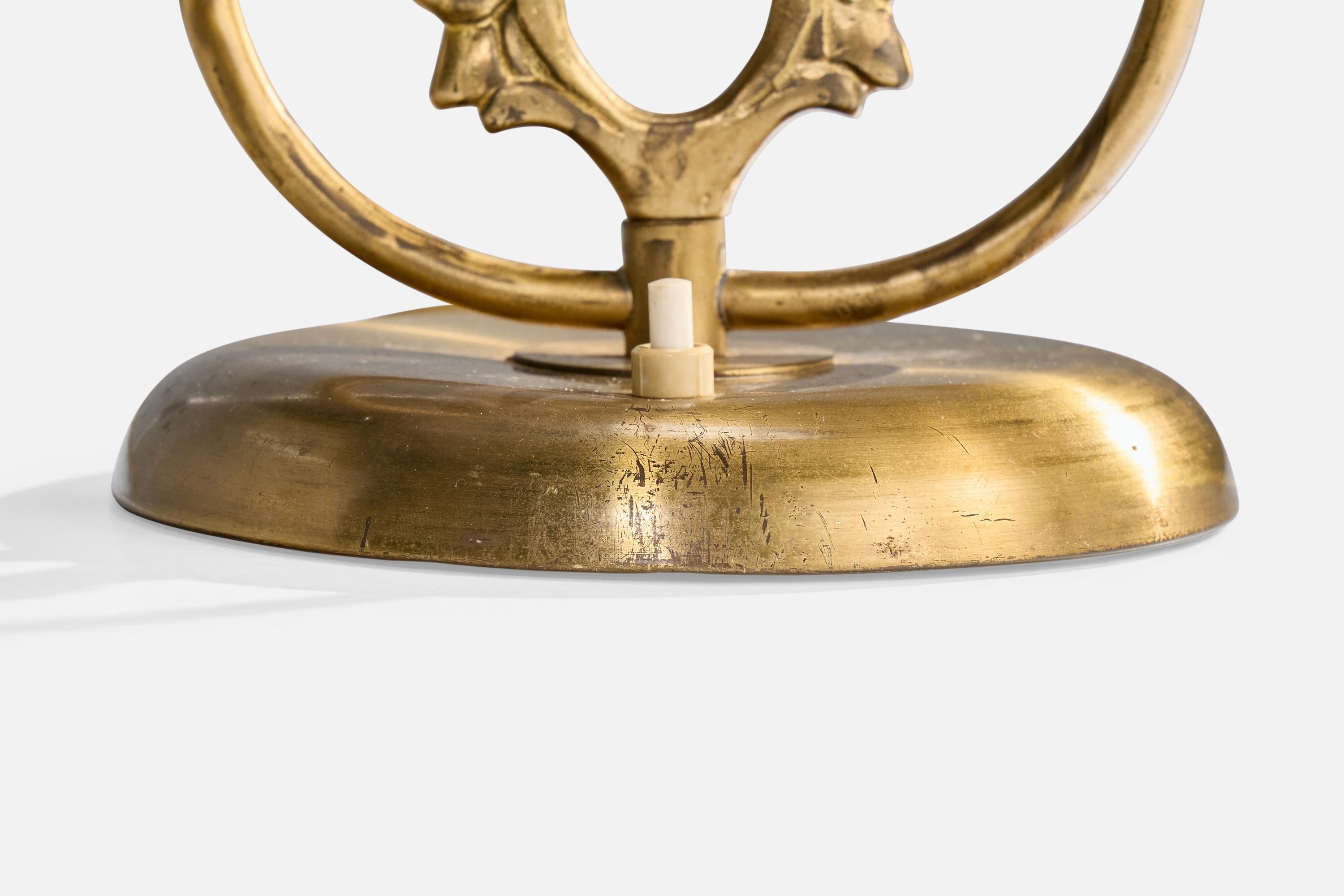 Créateur suédois, lampe de bureau, laiton, tissu, Suède, 1940 en vente 1