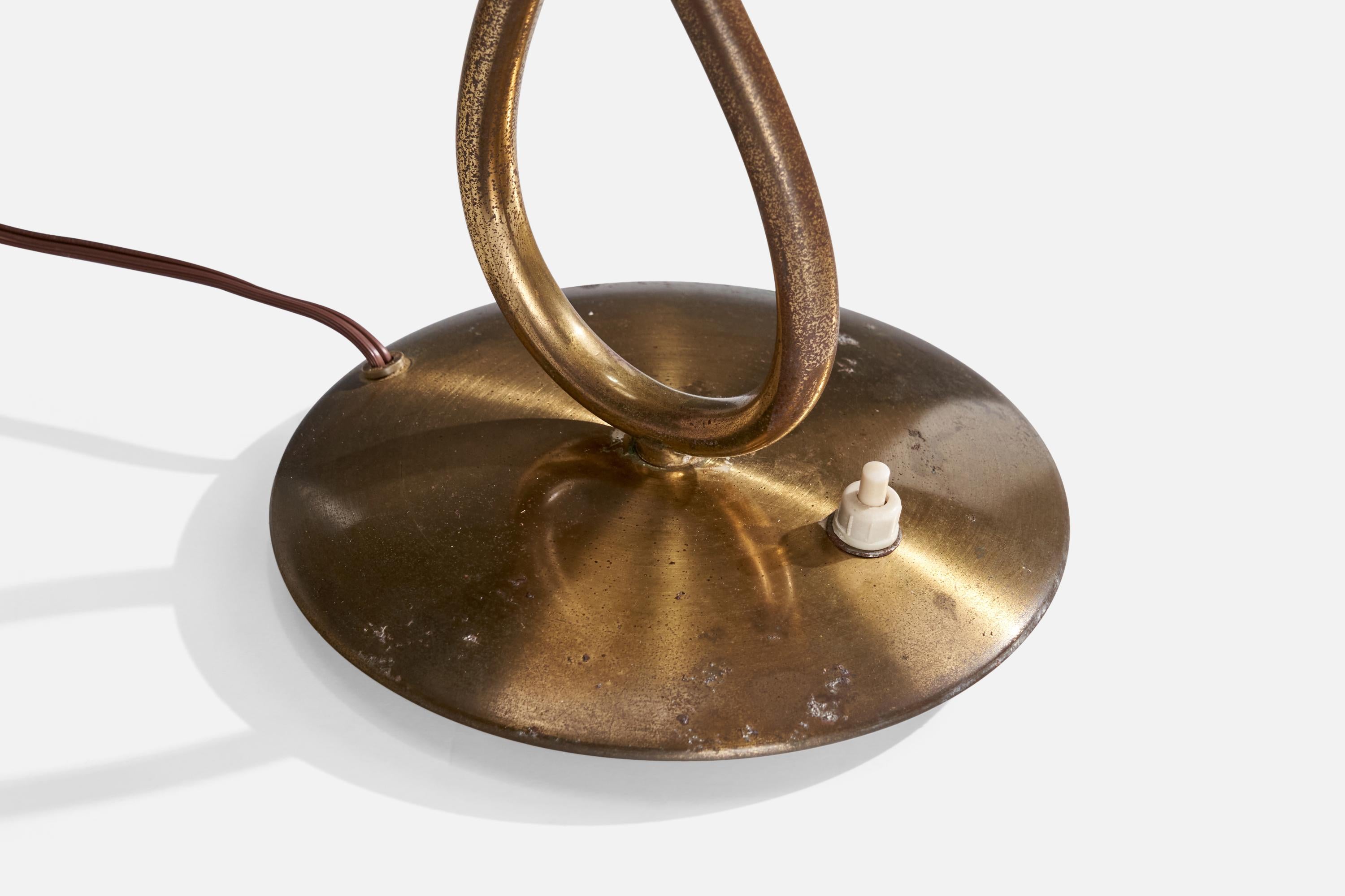Swedish Designer, Table Lamp, Brass, Fabric, Sweden, 1940s For Sale 4